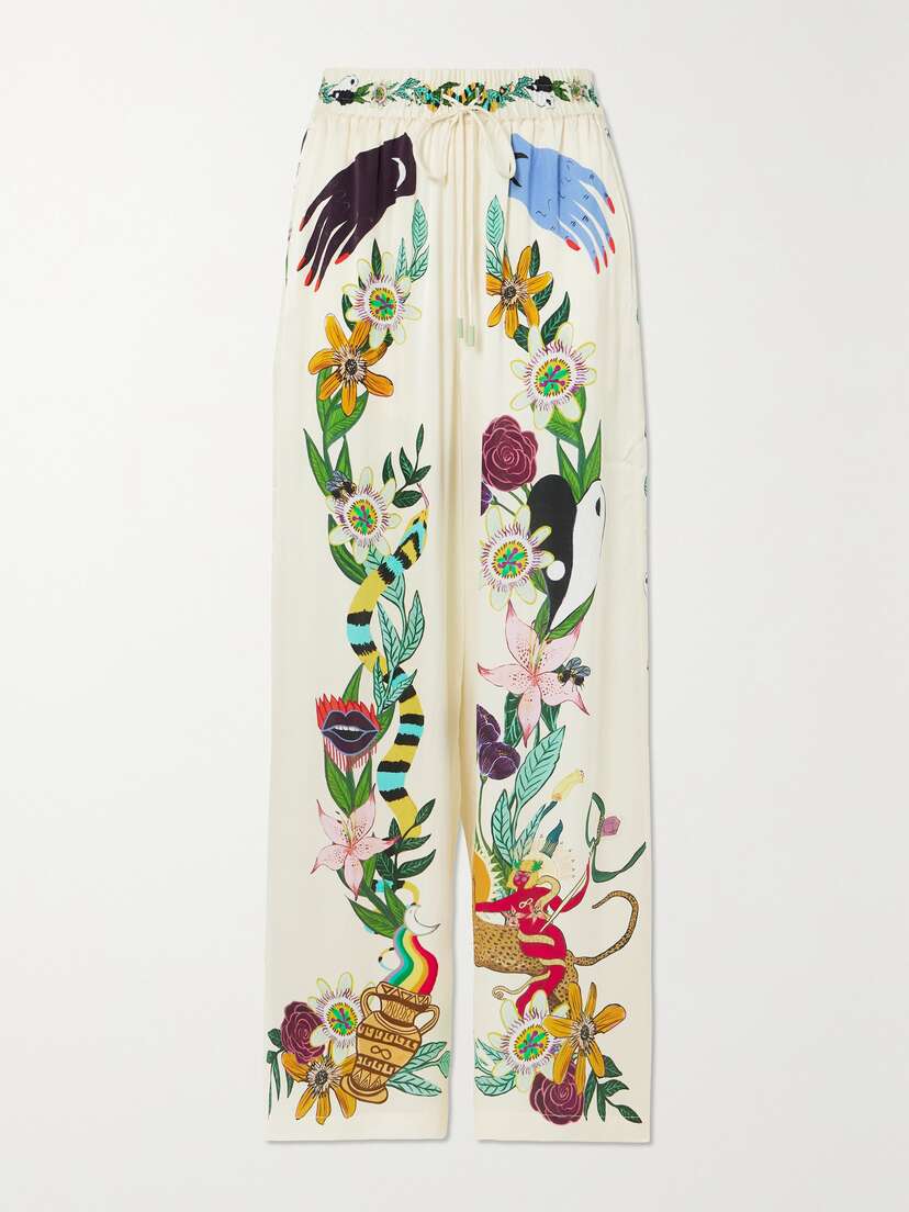 ALEMAIS + Meagan Boyd Printed Silk-satin Wide-leg Pants