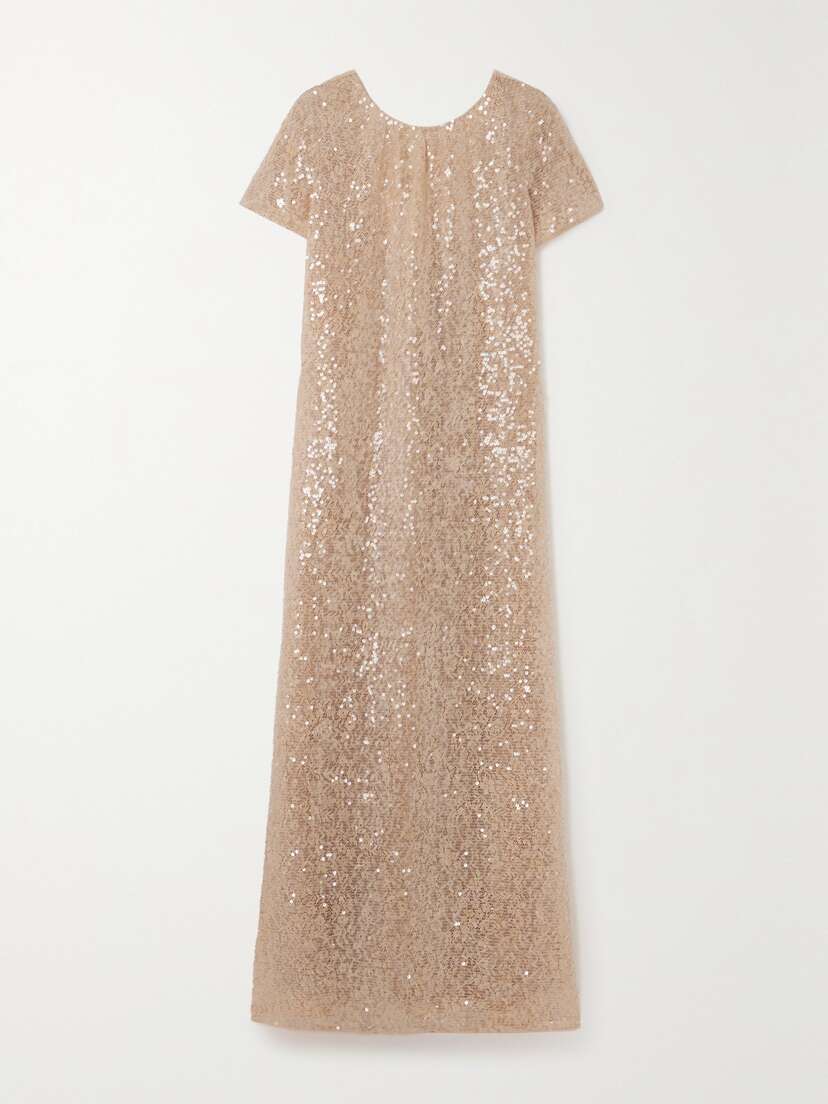 Staud Safi Open-back Sequined Lace Maxi Dress
