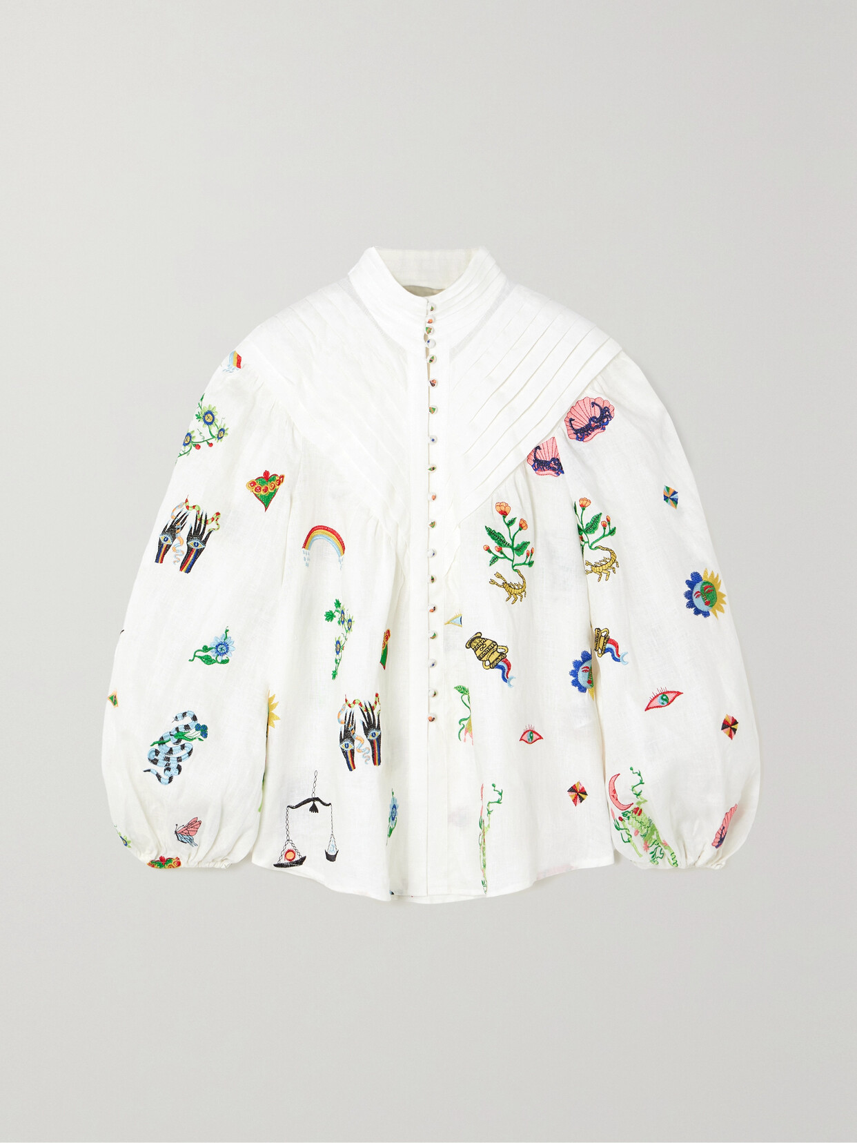 ALEMAIS + Meagan Boyd Atticus Pleated Embroidered Linen Shirt - Cream