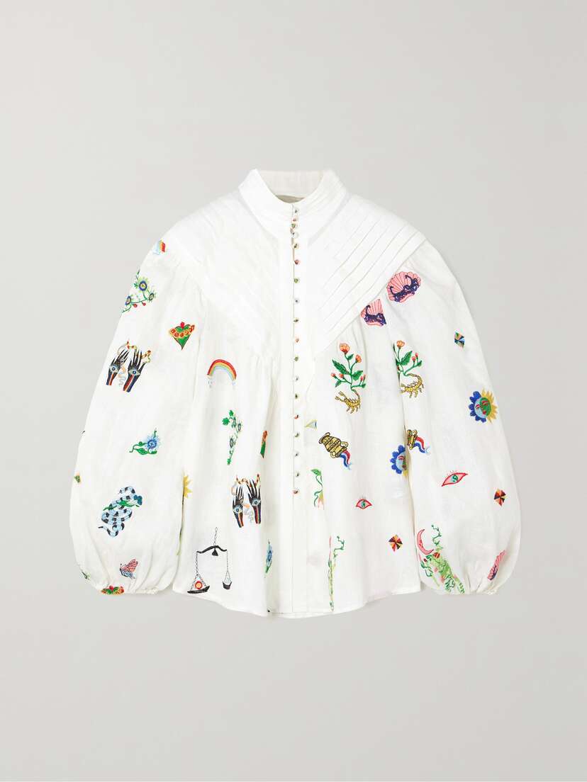 ALEMAIS + Net Sustain + Meagan Boyd Atticus Pleated Embroidered Linen Shirt - UK 14