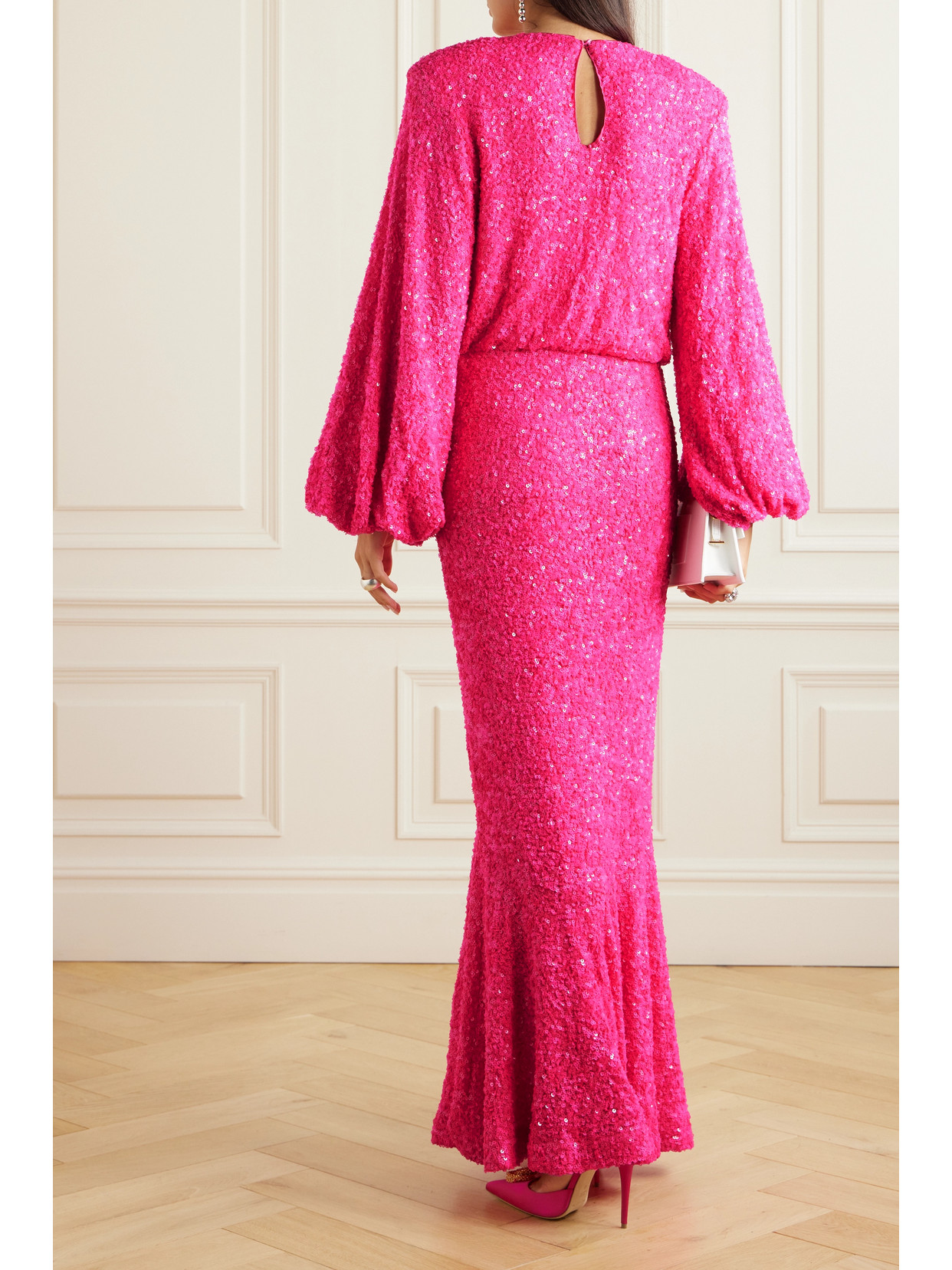 Rotate Birger Christensen Sequined Stretch Recycled-tulle Gown In Pink