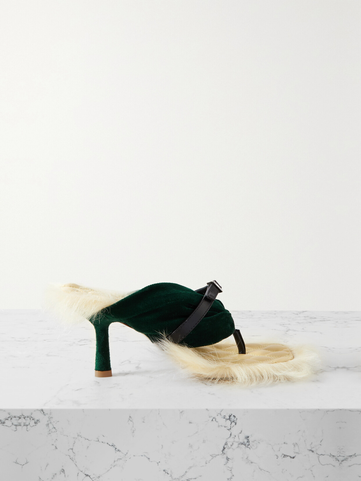 Burberry Faux Fur And Leather-trimmed Velvet Sandals In Green