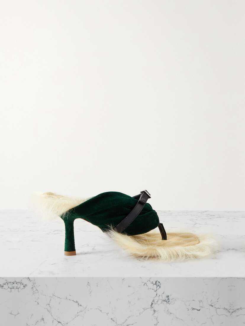 Burberry Faux Fur And Leather-trimmed Velvet Sandals