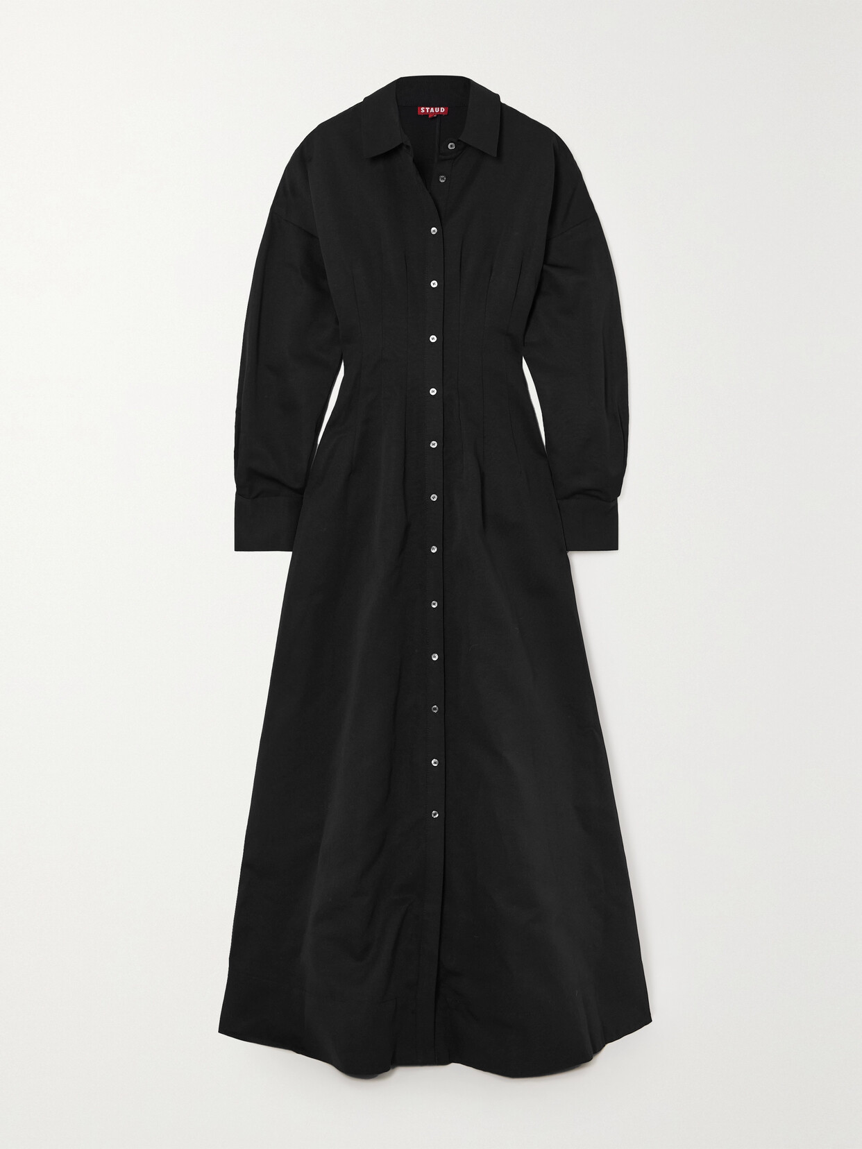 STAUD Winona Cotton-blend Faille Maxi Shirt Dress - Black