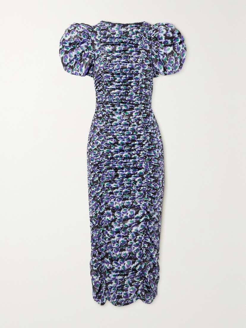 ROTATE Birger Christensen + Net Sustain Russy Gathered Floral-print Stretch Recycled-satin Midi Dress