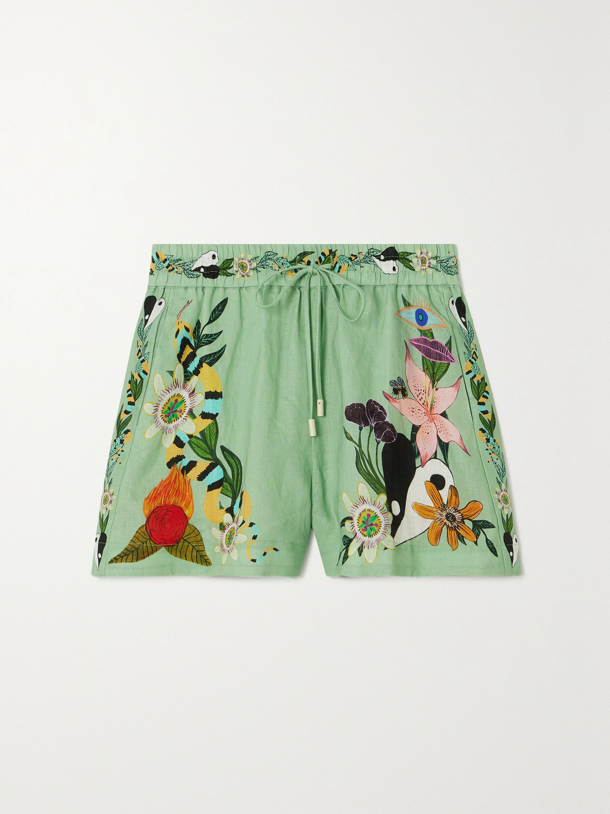 Shop Alemais + Net Sustain + Meagan Boyd Printed Linen Shorts In Green