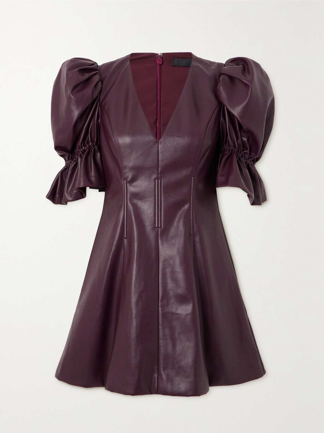 Rotate Birger Christensen + Net Sustain Kaimana Pleated Recycled-faux Leather Mini Dress In Burgundy