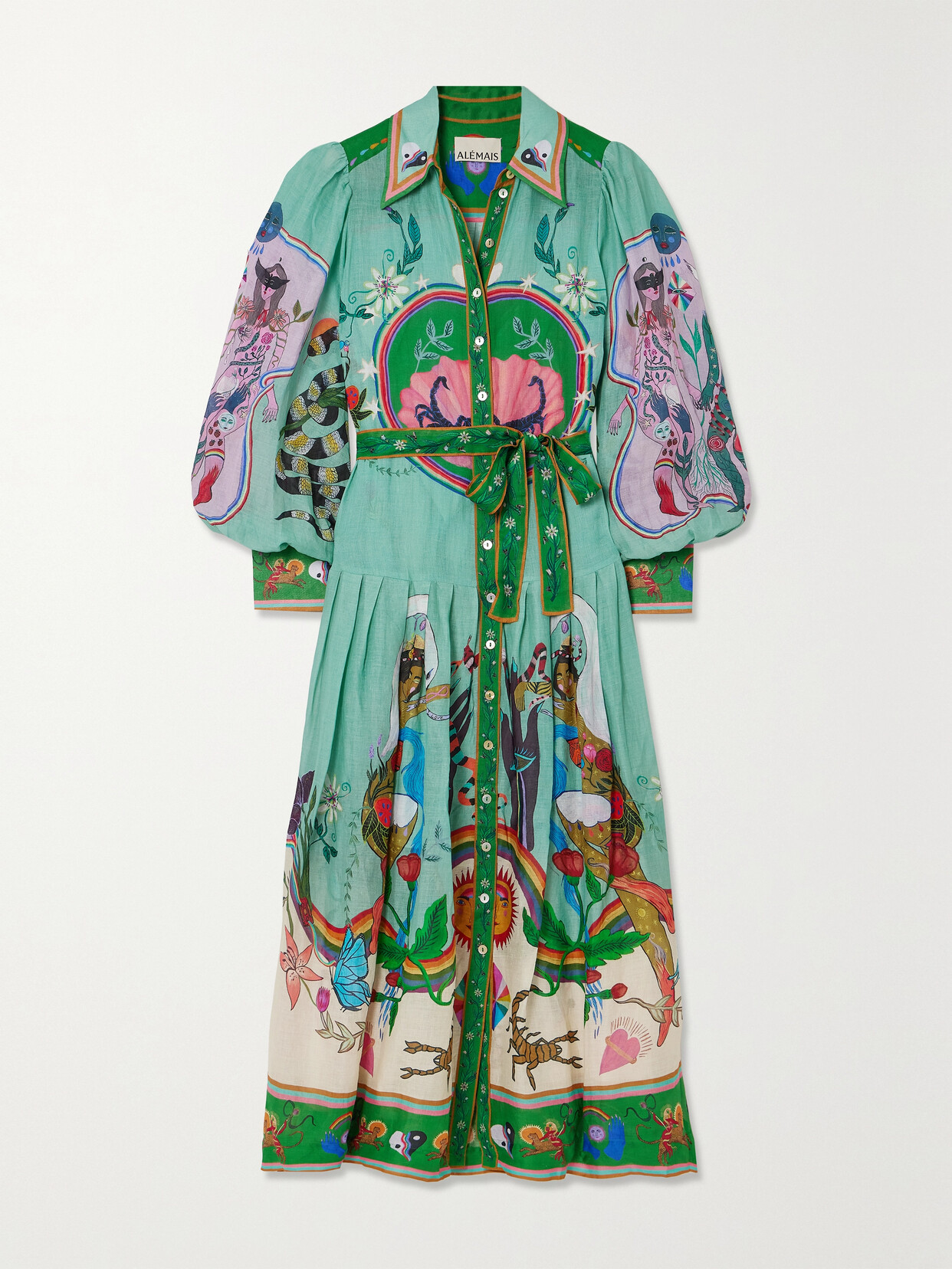 ALEMAIS + Meagan Boyd Evergreen Belted Printed Ramie Maxi Shirt Dress - Multi