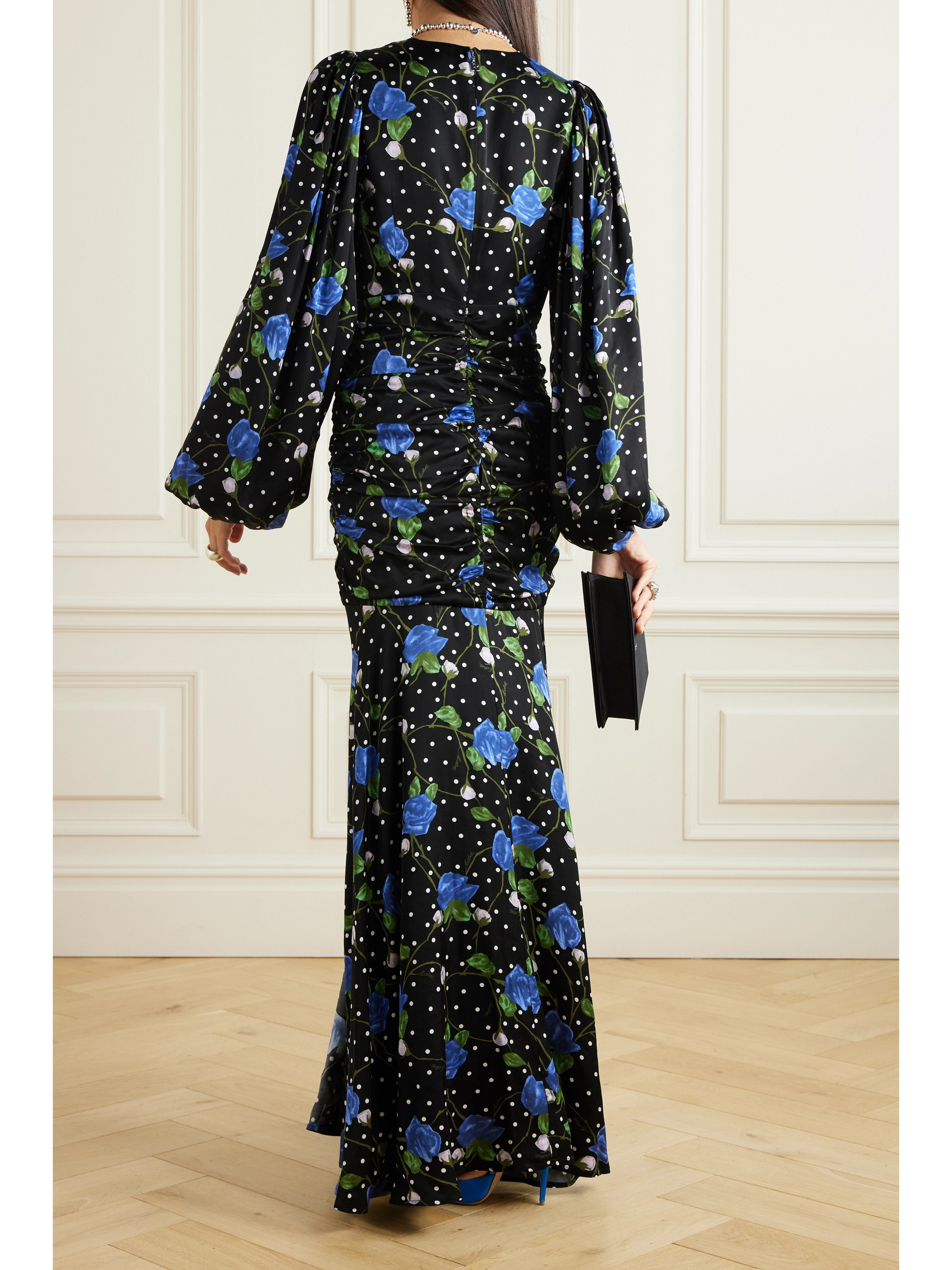 ROTATE Birger Christensen Goldie ruched floral-print satin maxi dress thumbnail