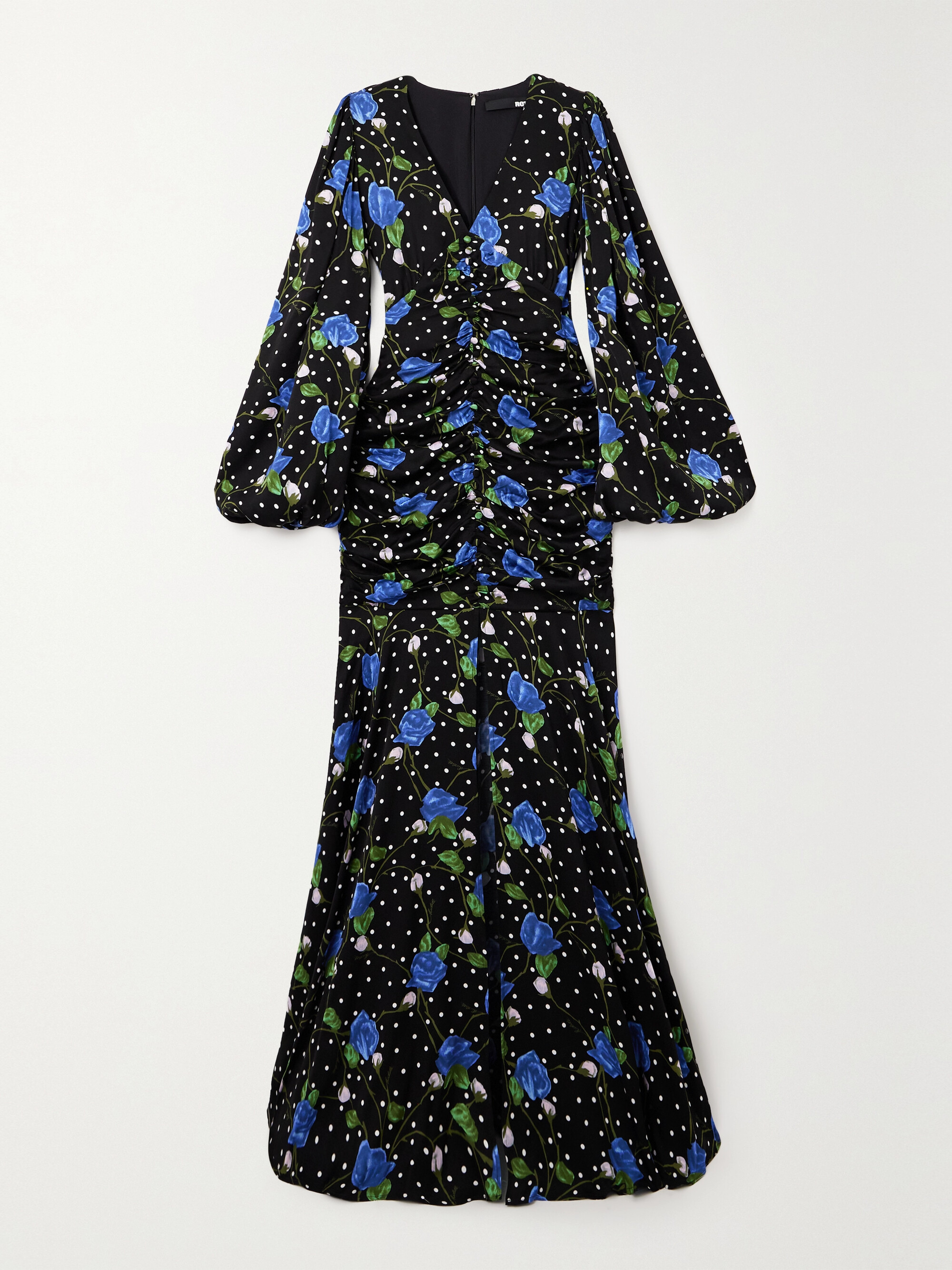 ROTATE Birger Christensen Goldie ruched floral-print satin maxi dress thumbnail