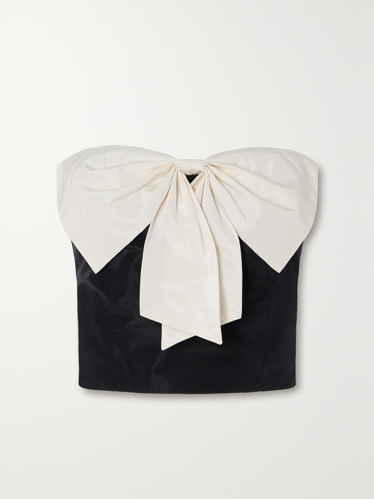 STAUD - Atticus Strapless Bow-embellished Two-tone Satin Top - Black