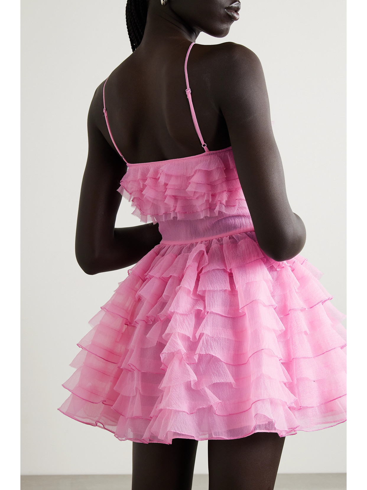 Staud Florian Appliquéd Ruffled Organza Mini Dress In Pink