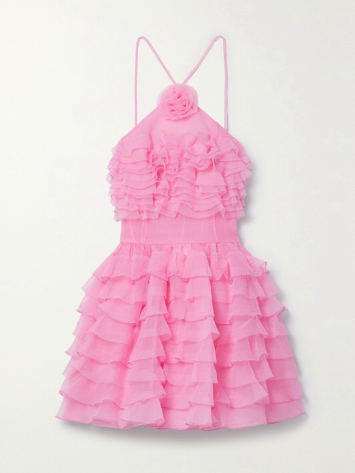 Staud Florian Appliquéd Ruffled Organza Mini Dress In Pink