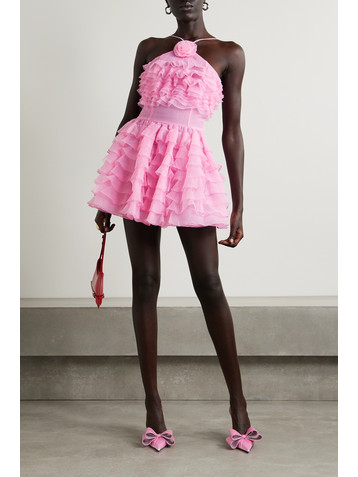 Staud Florian appliquéd ruffled organza mini dress