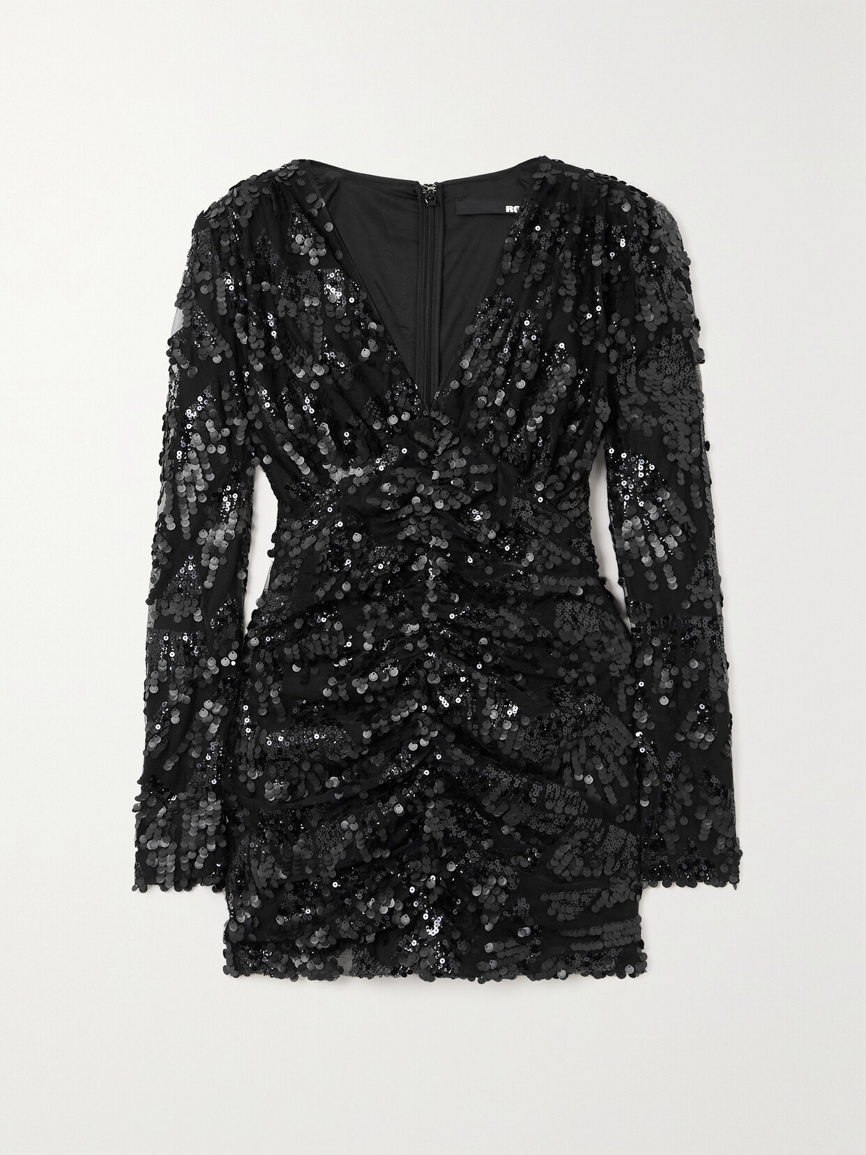 Rotate Birger Christensen Sue Sequin-trimmed Recycled-chiffon Mini Dress In Black