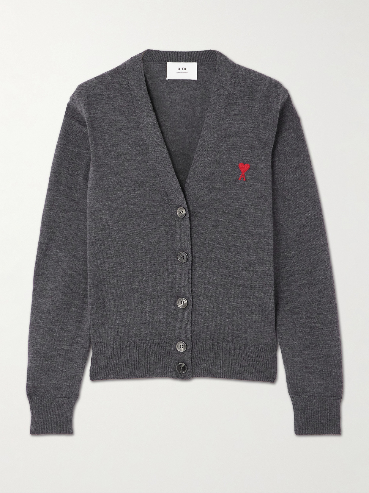 Ami Alexandre Mattiussi + Net Sustain Adc Embroidered Merino Wool Cardigan In Gray