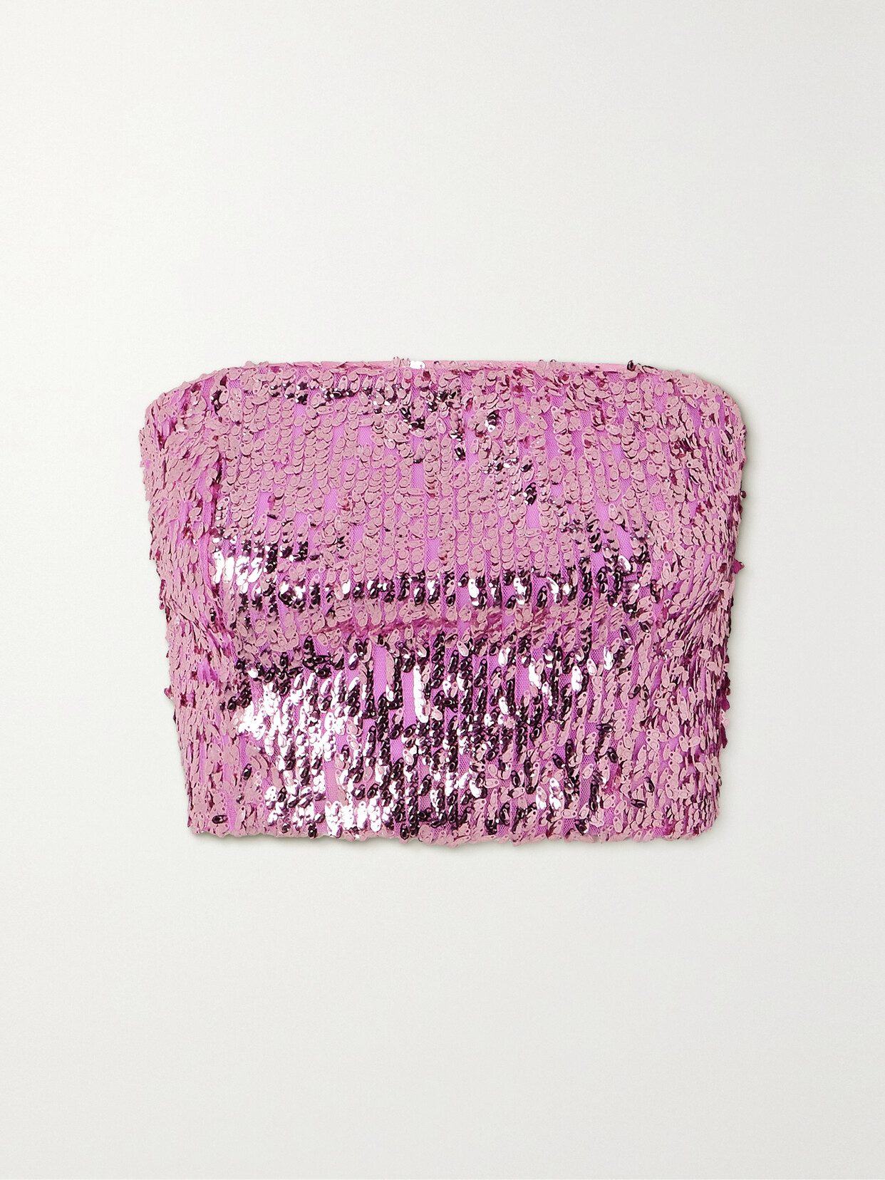 Shop Rotate Birger Christensen + Net Sustain Emili Strapless Cropped Sequined Recycled-tulle Top In Pink