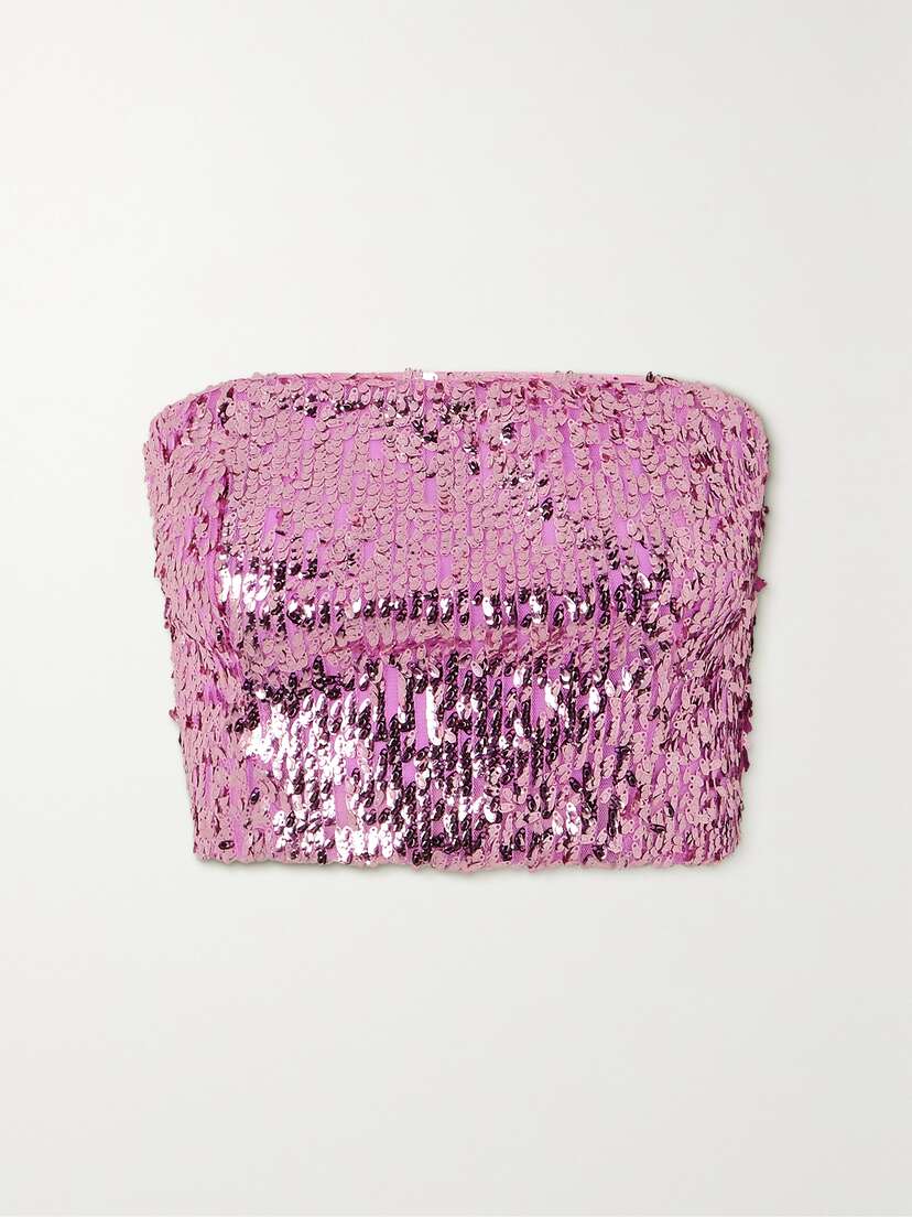 Rotate Birger Christensen + Net Sustain Emili Strapless Cropped Sequined Recycled-tulle Top