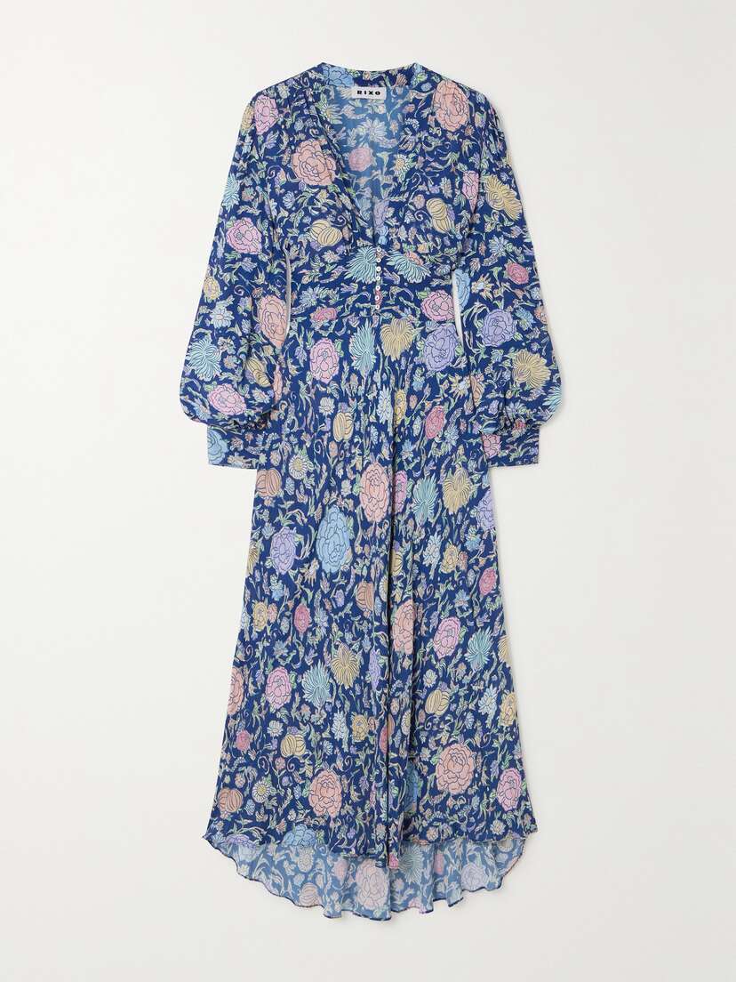 Rixo Trula Floral-print Crepe De Chine Midi Dress