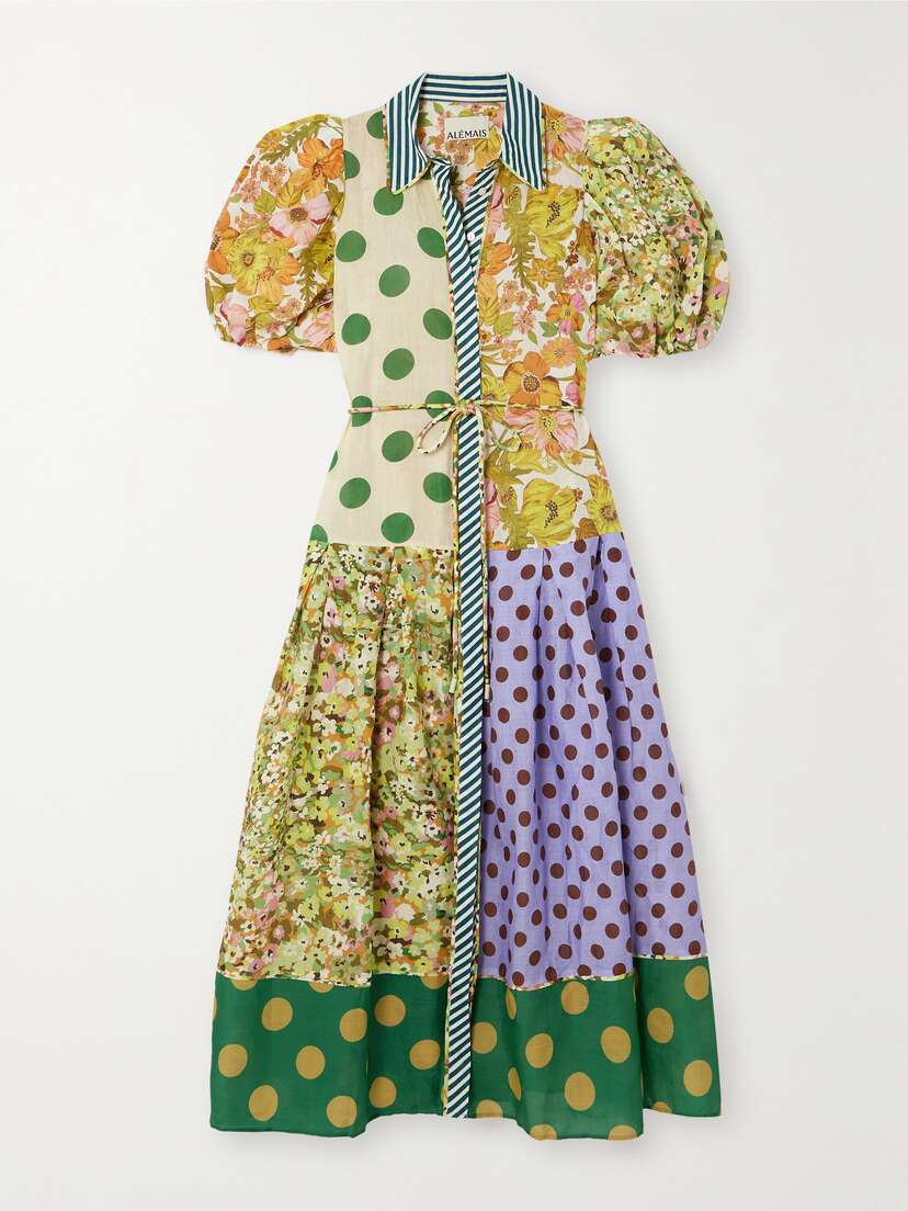 ALEMAIS Finn Belted Printed Ramie Shirt Dress - UK 6