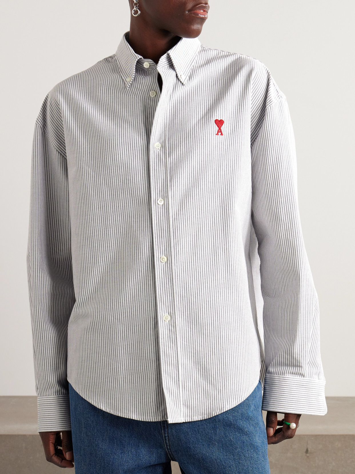 Adc Embroidered Striped Cotton-Poplin Shirt