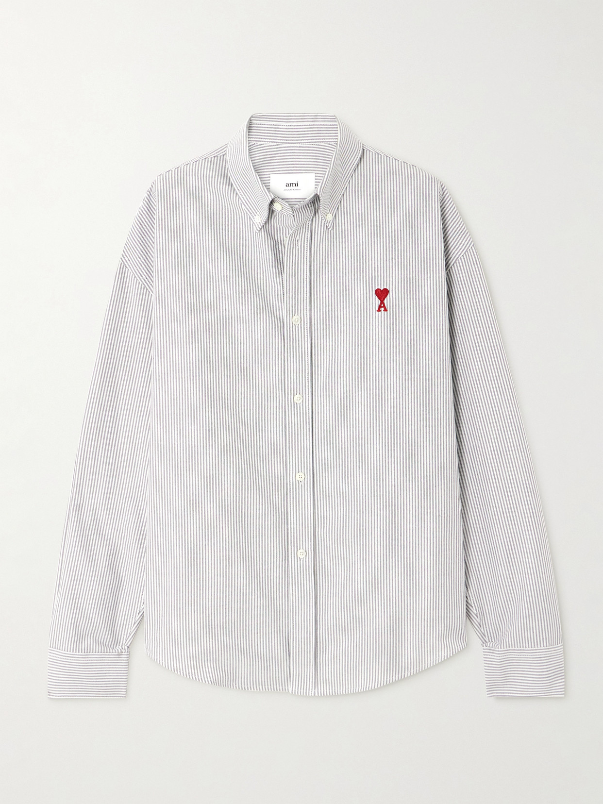 AMI PARIS - Embroidered Striped Cotton-poplin Shirt - White