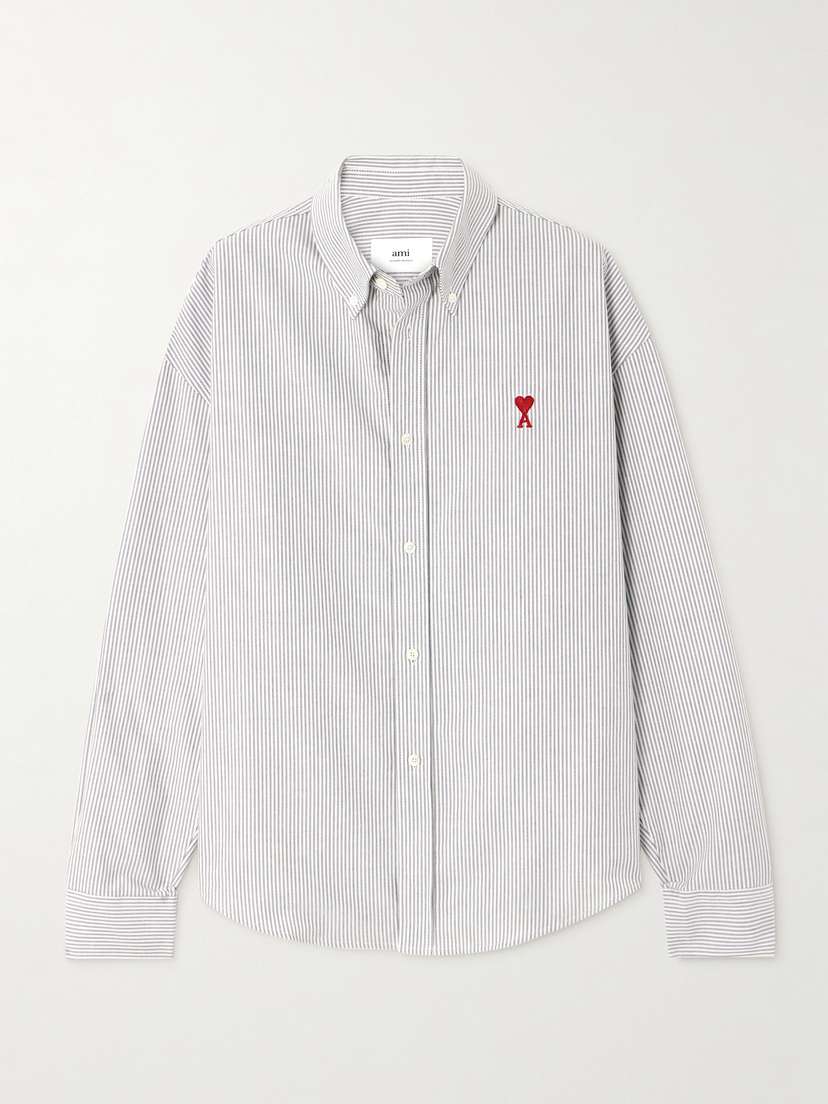 AMI PARIS Adc Embroidered Striped Cotton-poplin Shirt