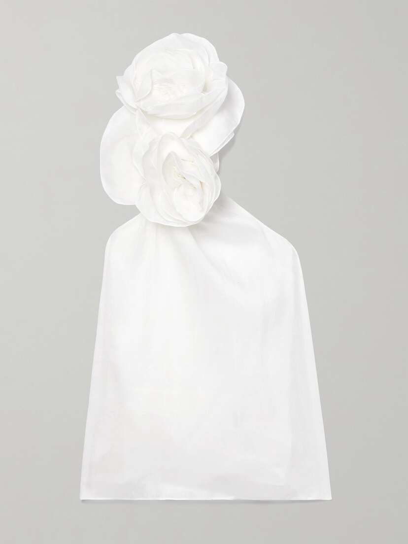 Aje Quintessa One-shoulder Appliquéd Linen And Silk-blend Crepon Top - UK 16