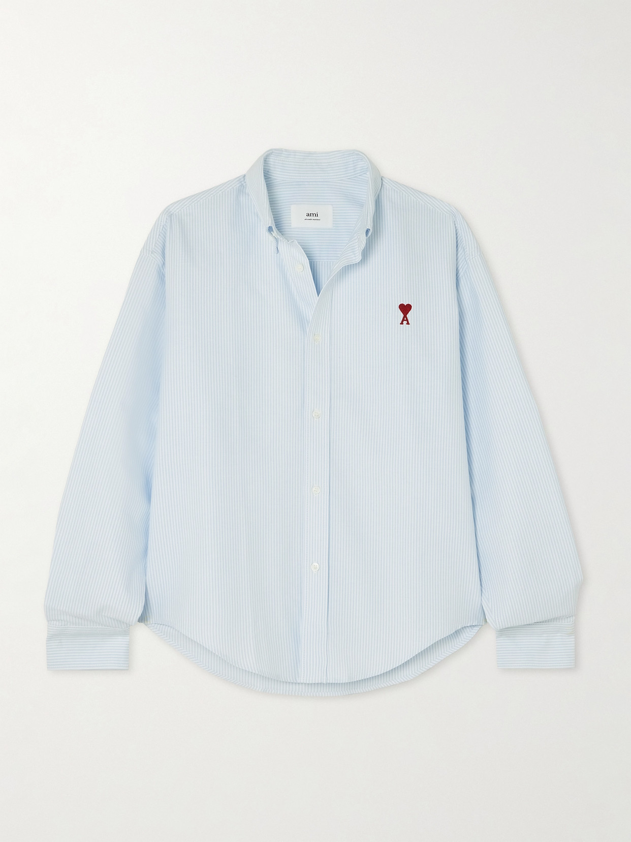 AMI PARIS - Embroidered Striped Cotton Shirt - White