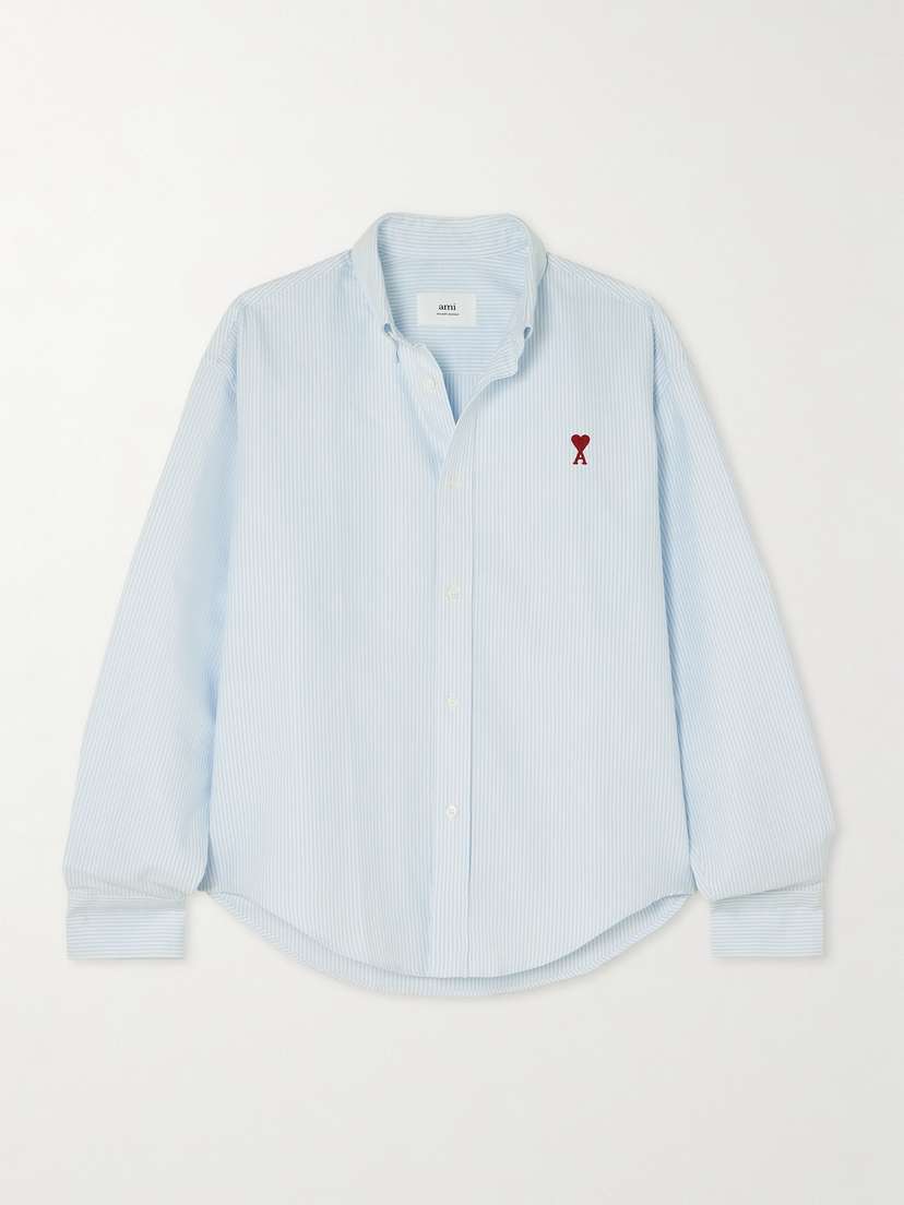 AMI PARIS Embroidered Striped Cotton Shirt
