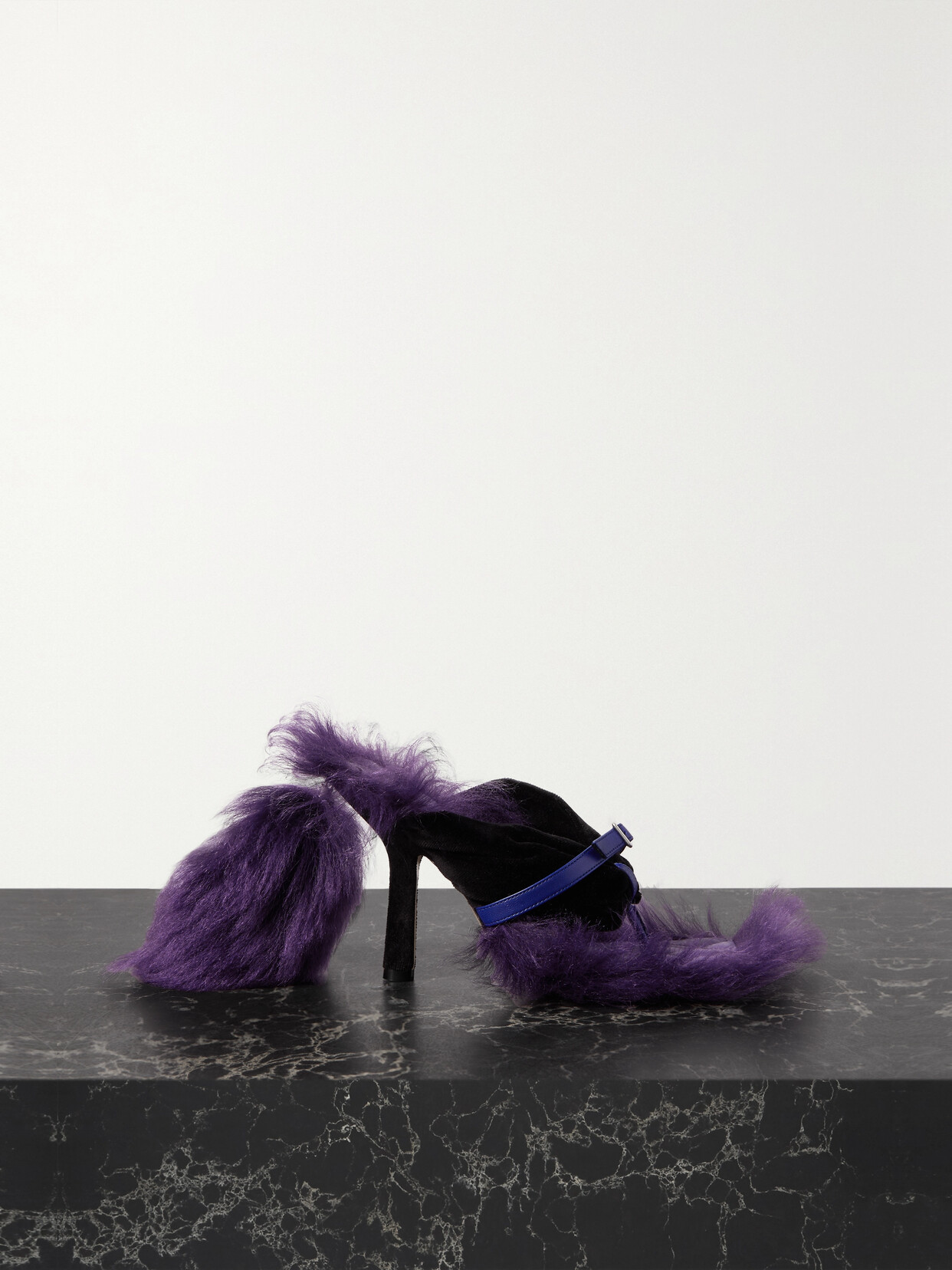 Burberry Faux Fur-trimmed Leather And Velvet Mules In Purple