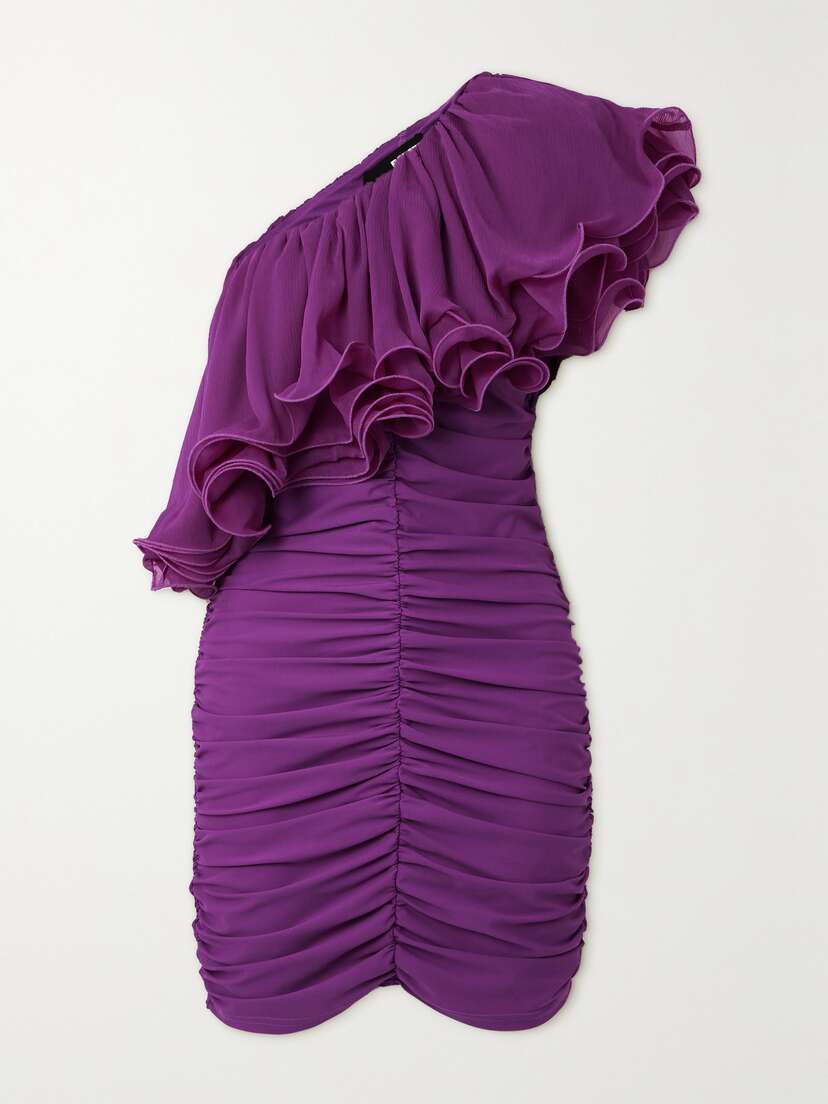 Rotate Birger Christensen + Net Sustain One-shoulder Ruffled Ruched Recycled-chiffon Mini Dress