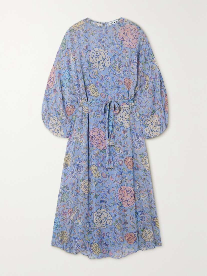 Rixo Pia Belted Floral-print Metallic Fil Coupé Georgette Midi Dress - UK 20