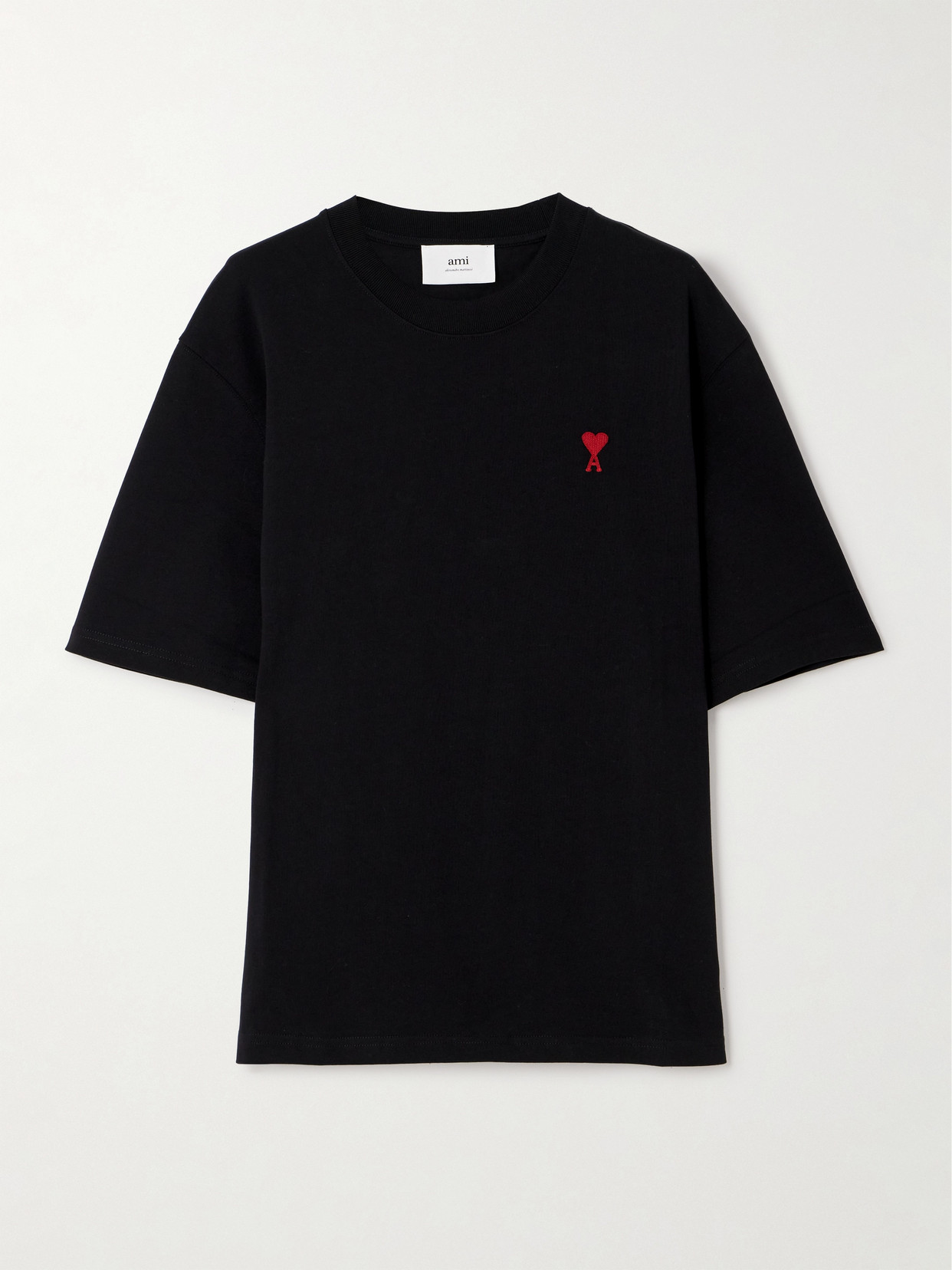 AMI PARIS + Net Sustain Embroidered Organic Cotton-jersey T-shirt - Black