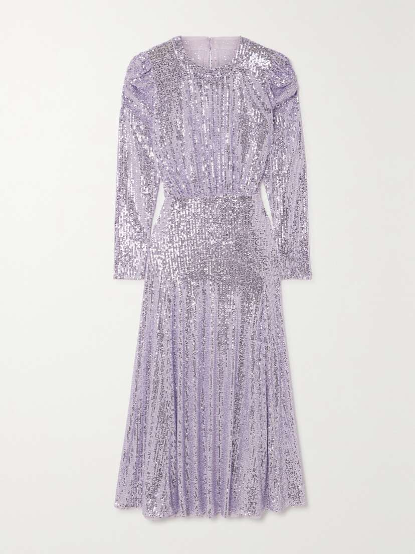 Rixo Cerise Gathered Sequined Stretch-tulle Midi Dress