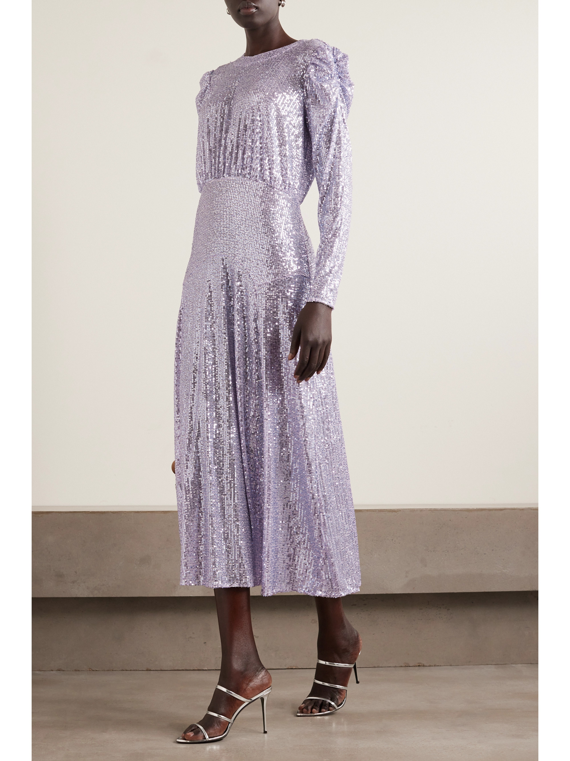 RIXO Cerise gathered sequined stretch-tulle midi dress