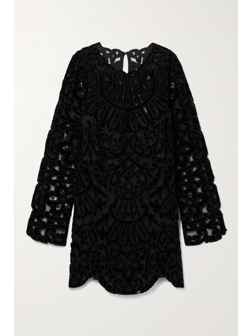 Sea Dana Velvet-trimmed Embroidered Tulle Mini Dress