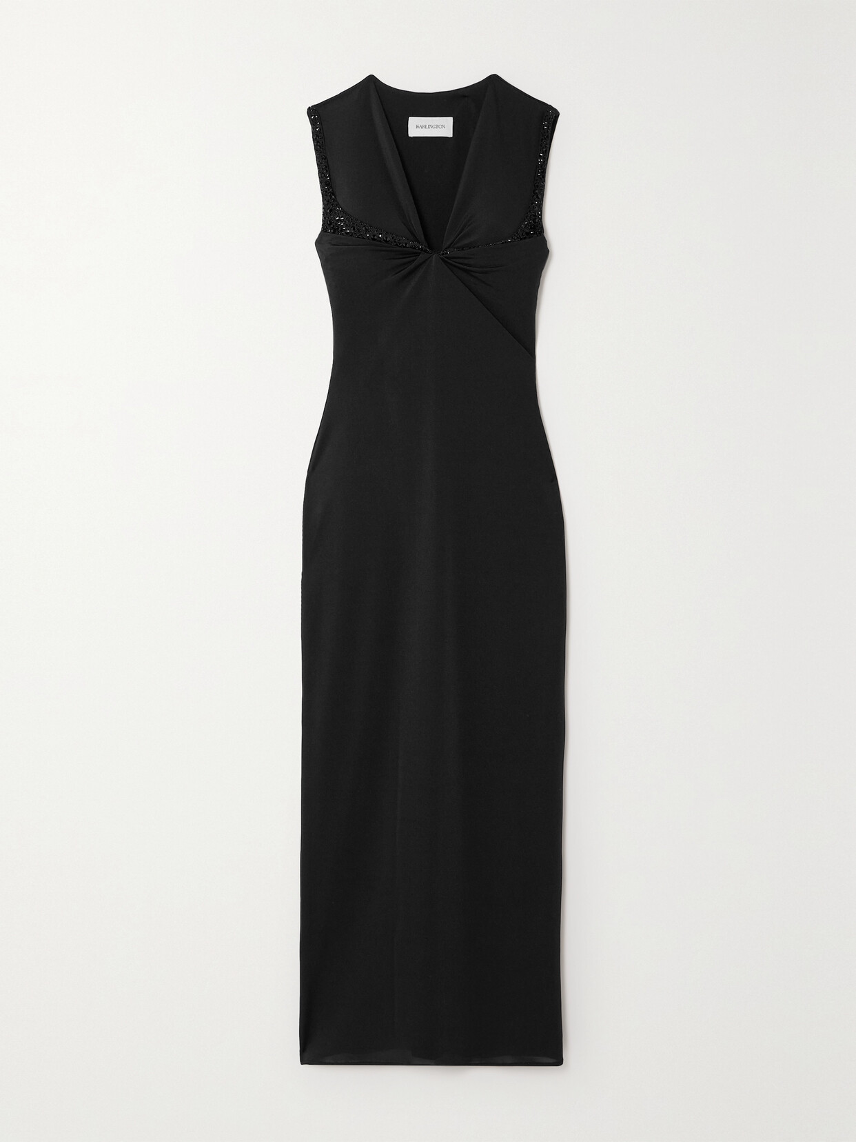 16ARLINGTON - Venza Twist-front Crystal-embellished Glossed-jersey Midi Dress - Black