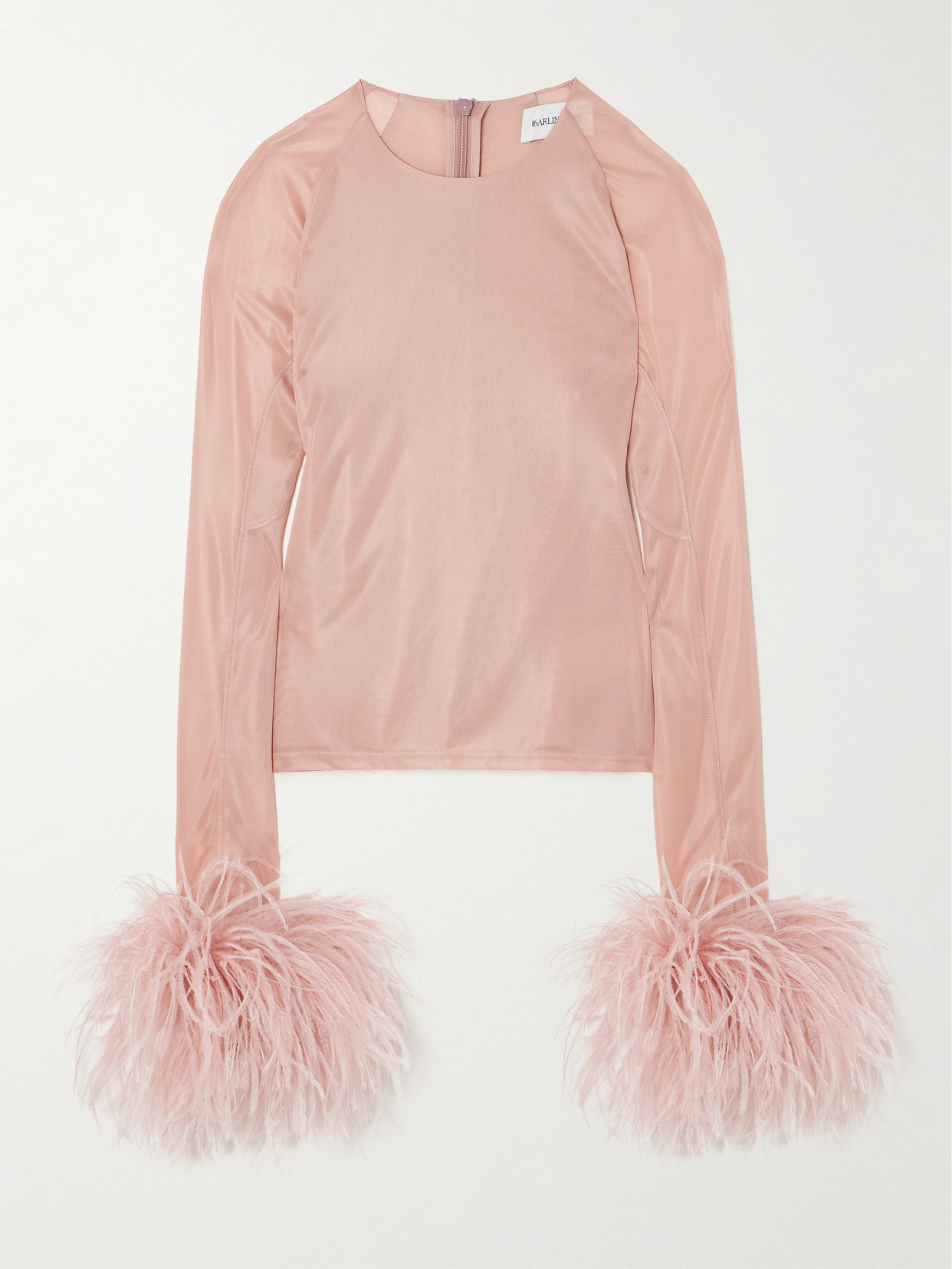 16ARLINGTON - Feather-trimmed Stretch-jersey Top - Pink