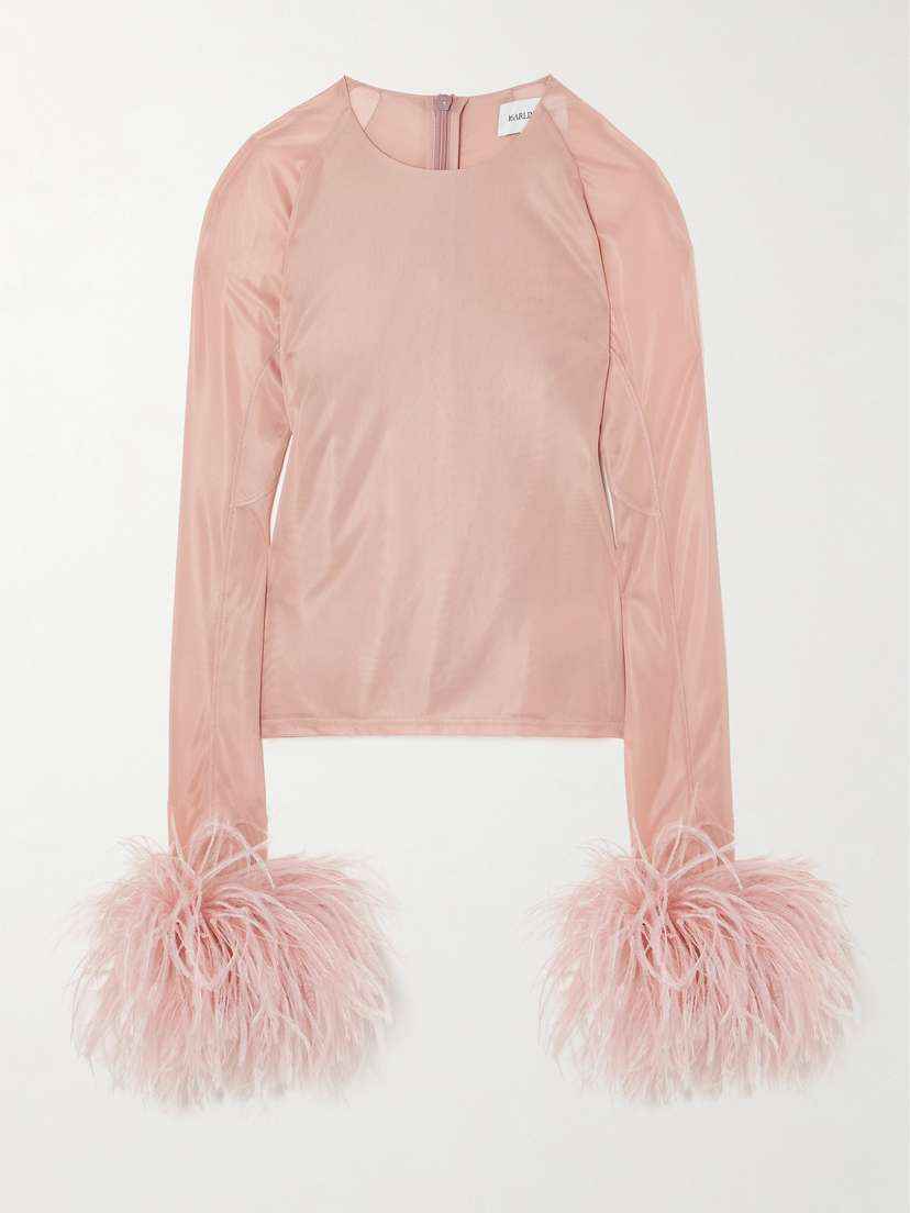 16Arlington Feather-trimmed Stretch-jersey Top