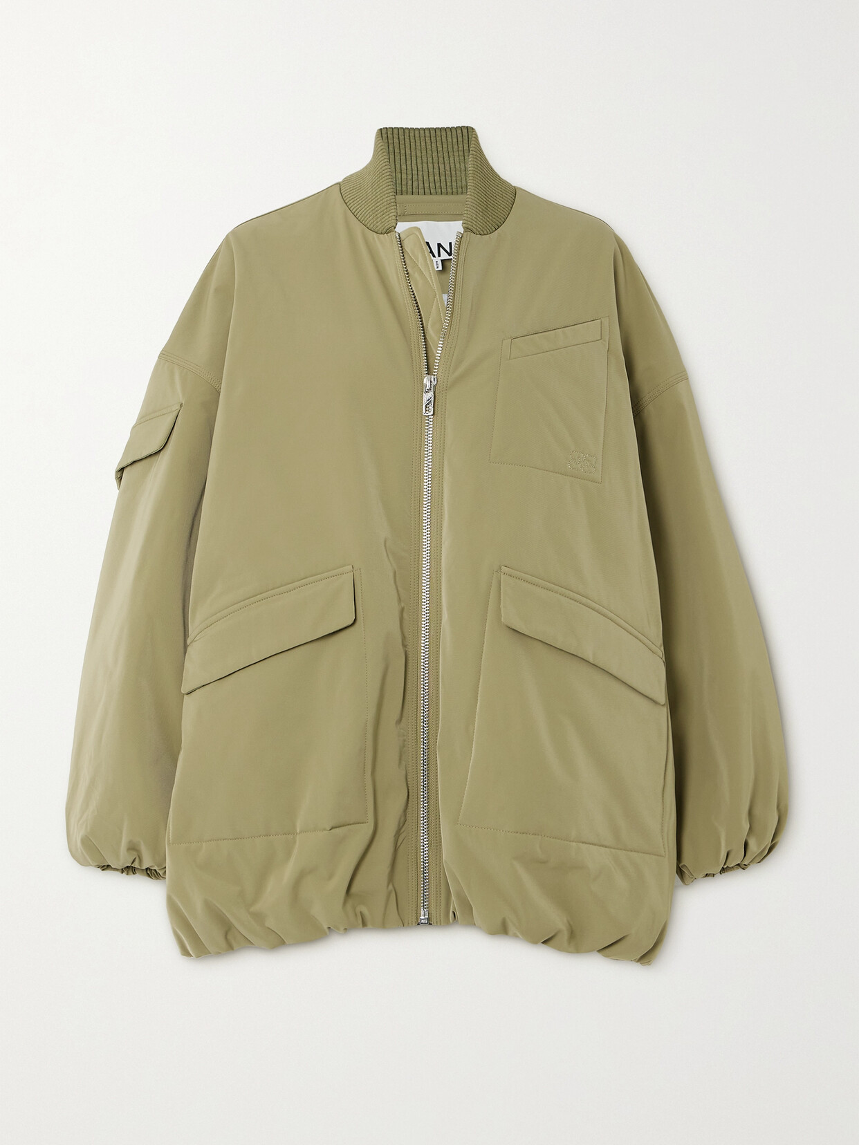 GANNI - Oversized Shell Bomber Jacket - Green