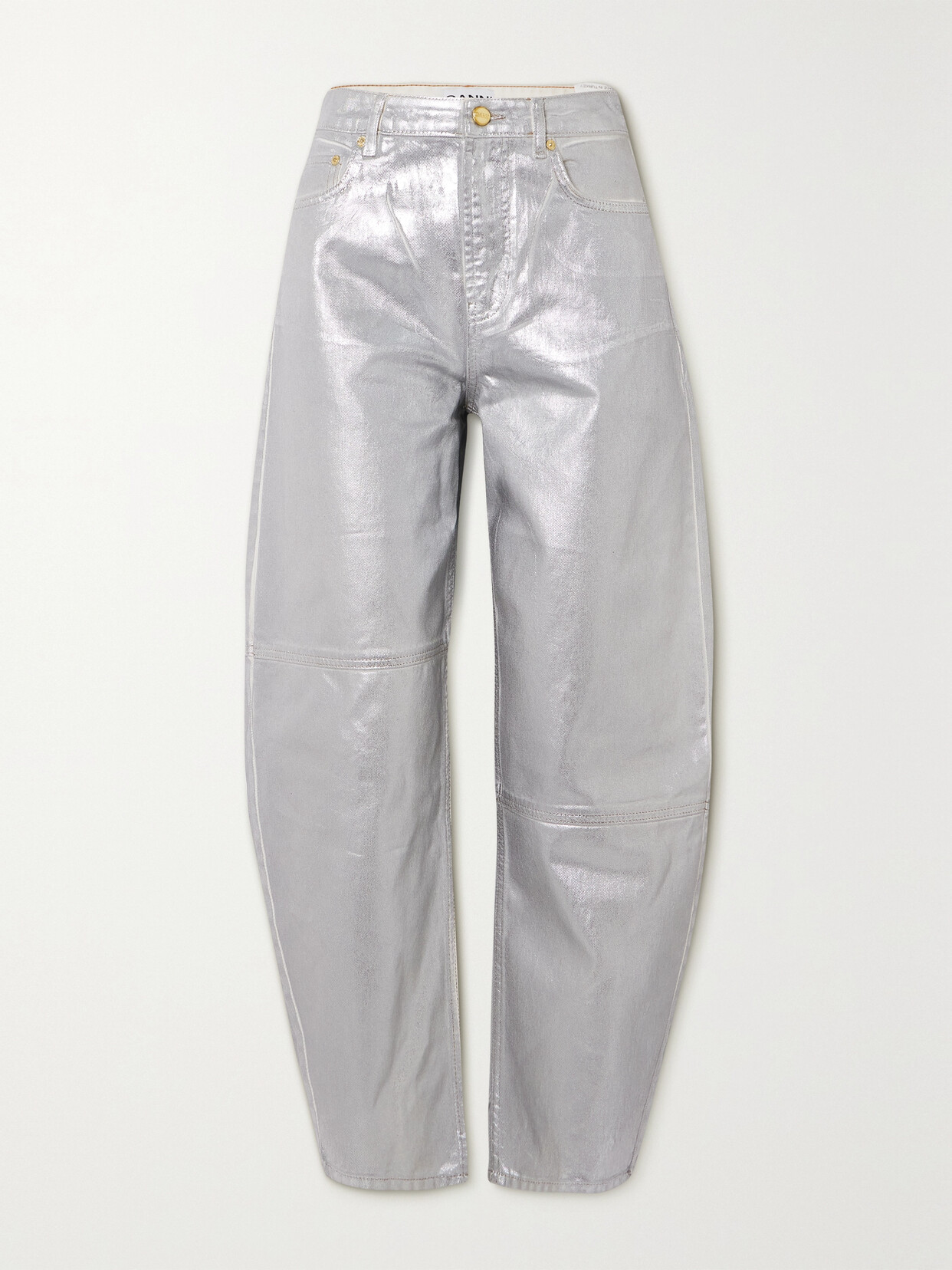 GANNI - Metallic High-rise Tapered Organic Jeans - Silver