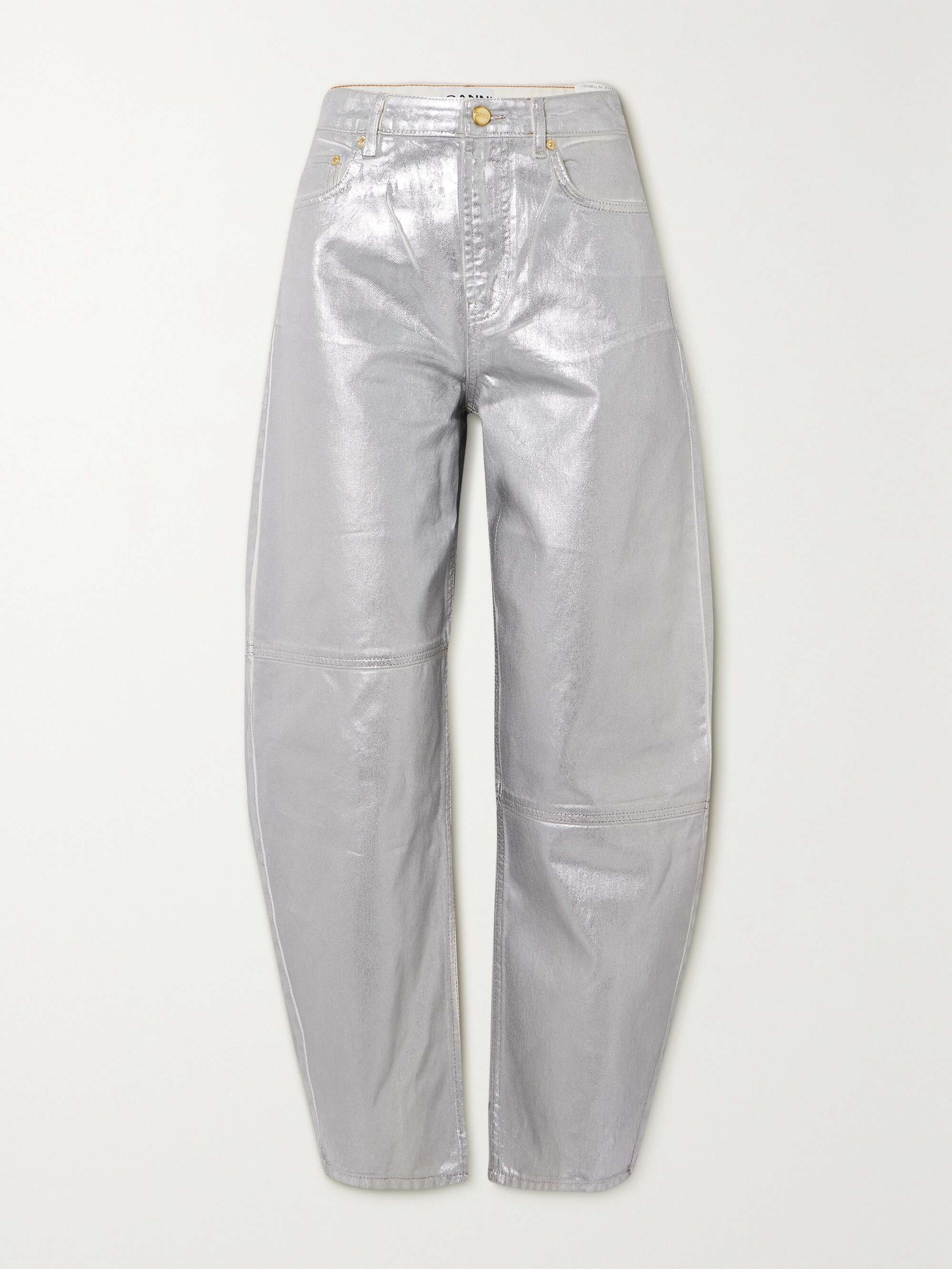 GANNI Metallic high-rise tapered organic jeans | NET-A-PORTER