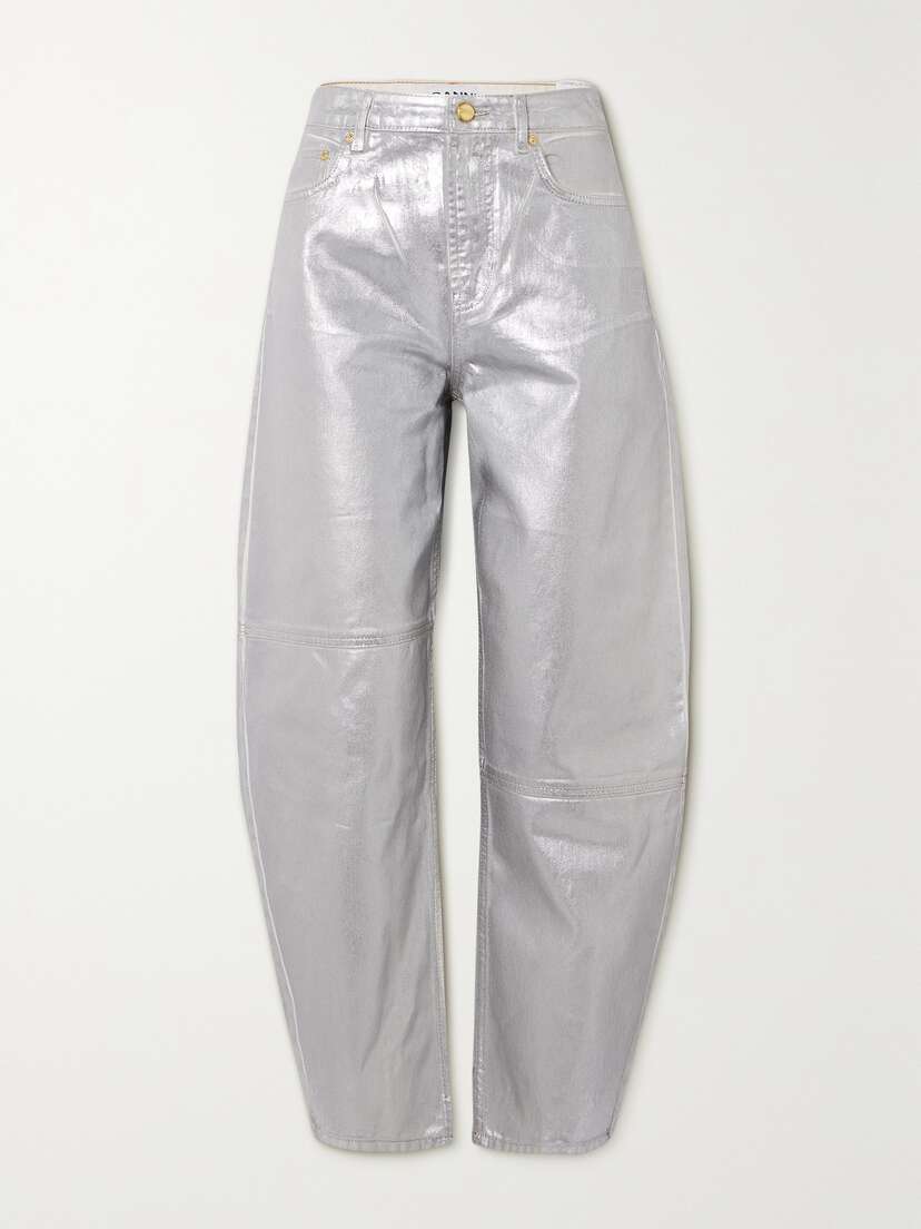 Ganni + Net Sustain Metallic High-rise Tapered Organic Jeans