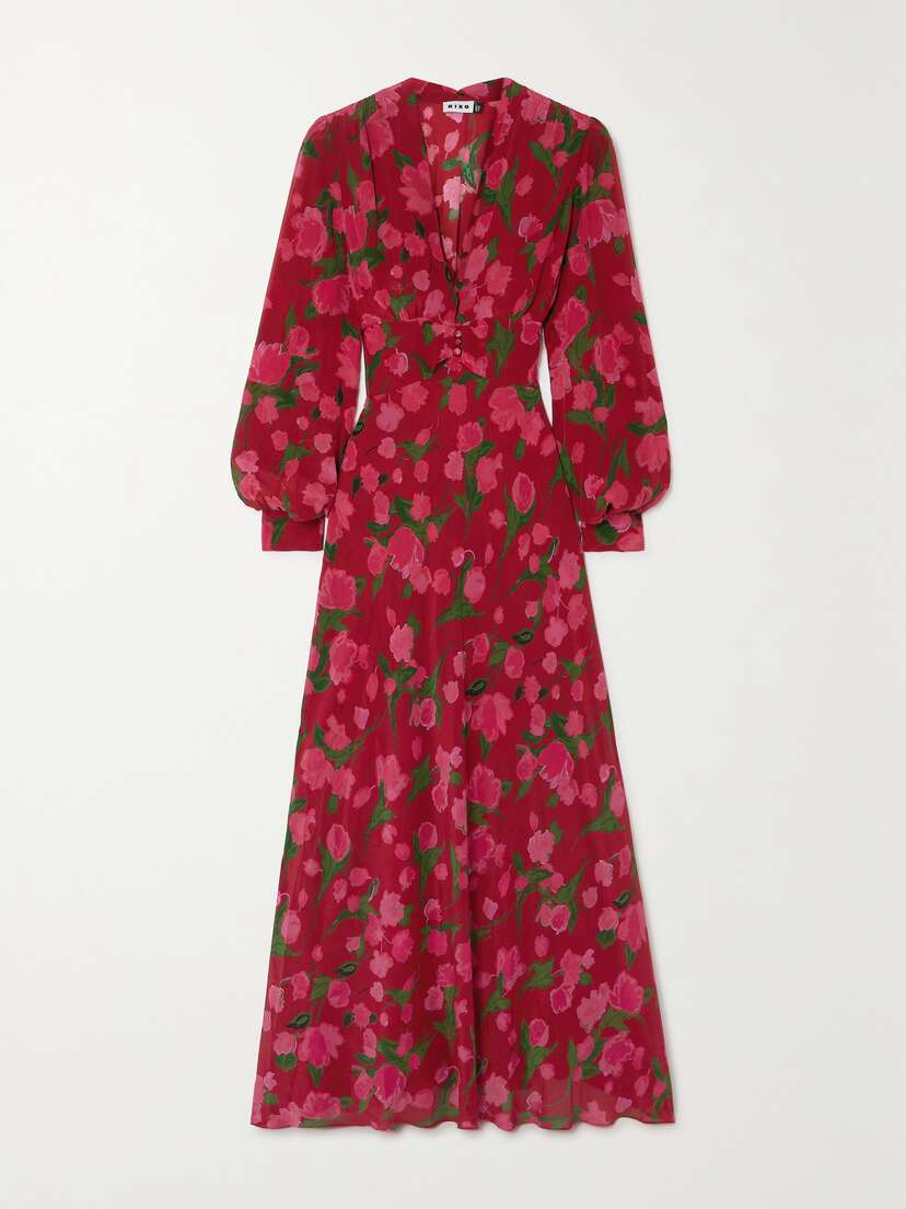 Rixo Emory Floral-print Silk-georgette Maxi Dress - UK 20