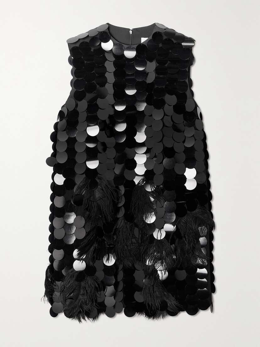 16ARLINGTON Tona Feather-trimmed Paillette-embellished Jersey Mini Dress