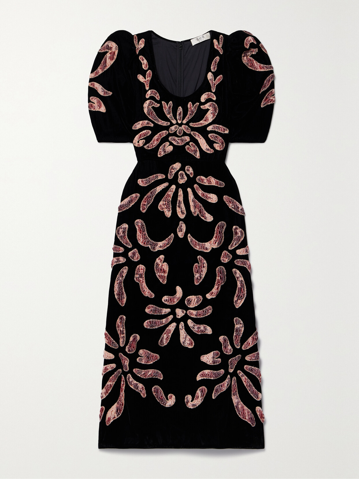 Sea - Veda Appliquéd And Embroidered Velvet Midi Dress - Black