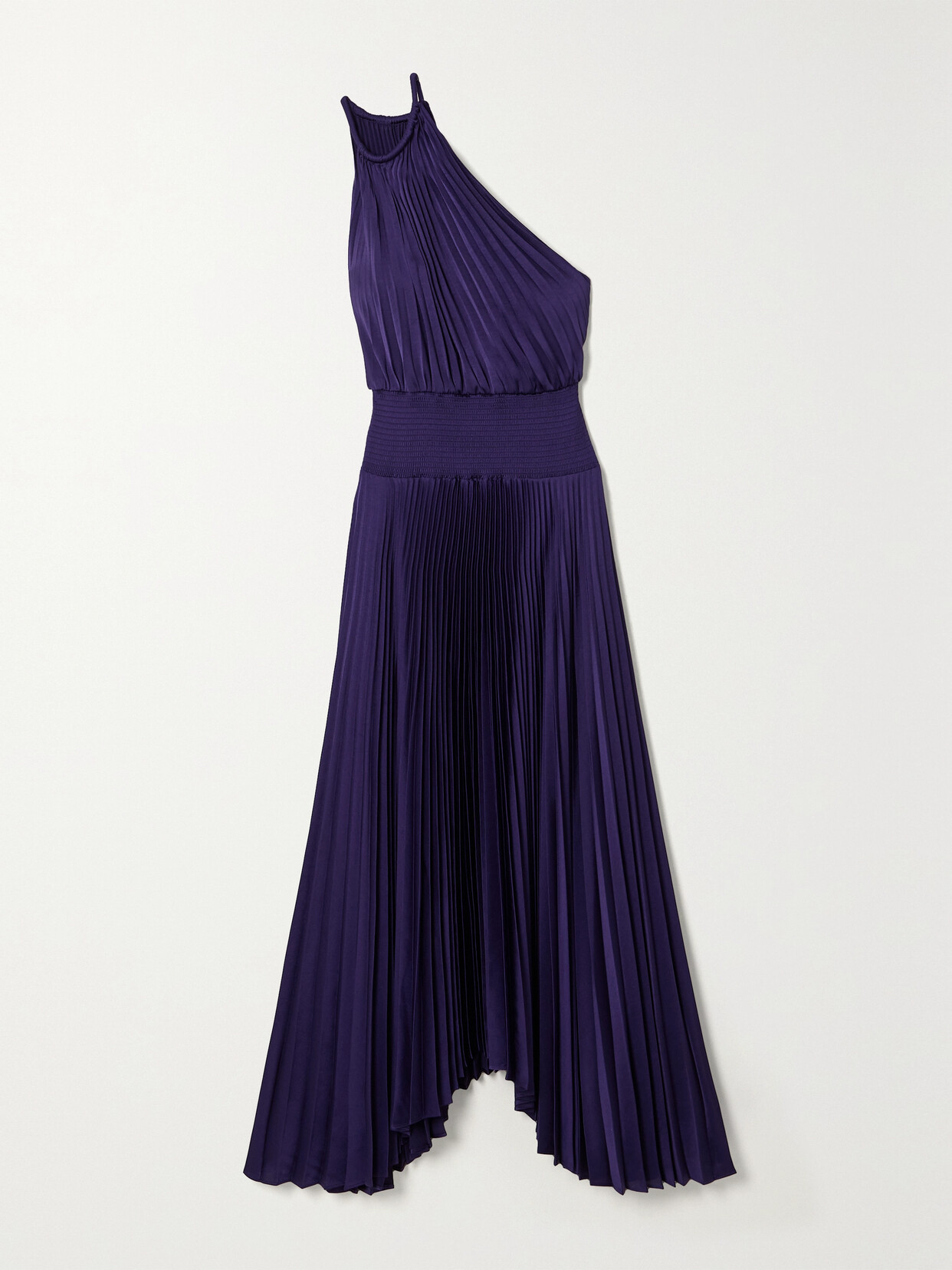 Shop A.l.c Ruby Asymmetric Pleated Satin Midi Dress In Purple