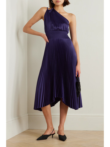 A.L.C. Ruby asymmetric pleated satin midi dress