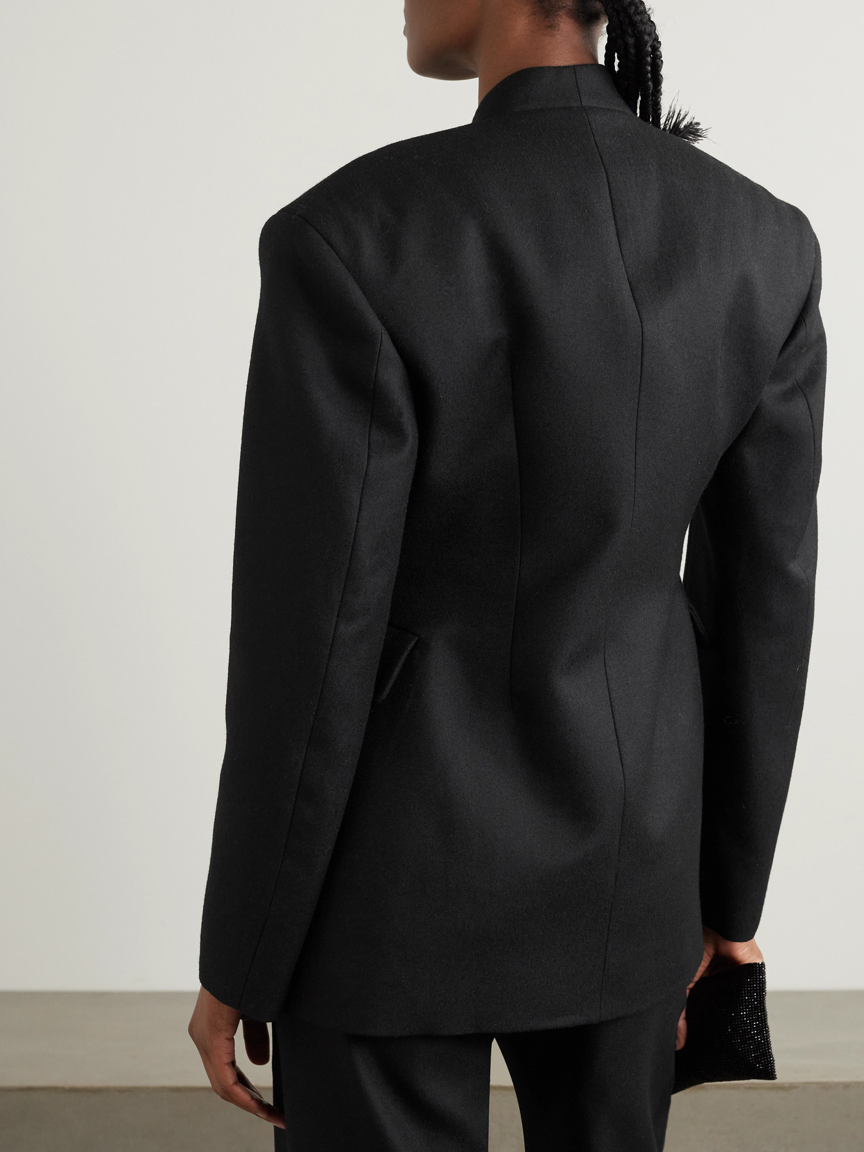 Shop 16arlington Ram Feather-trimmed Wool-twill Blazer In Black